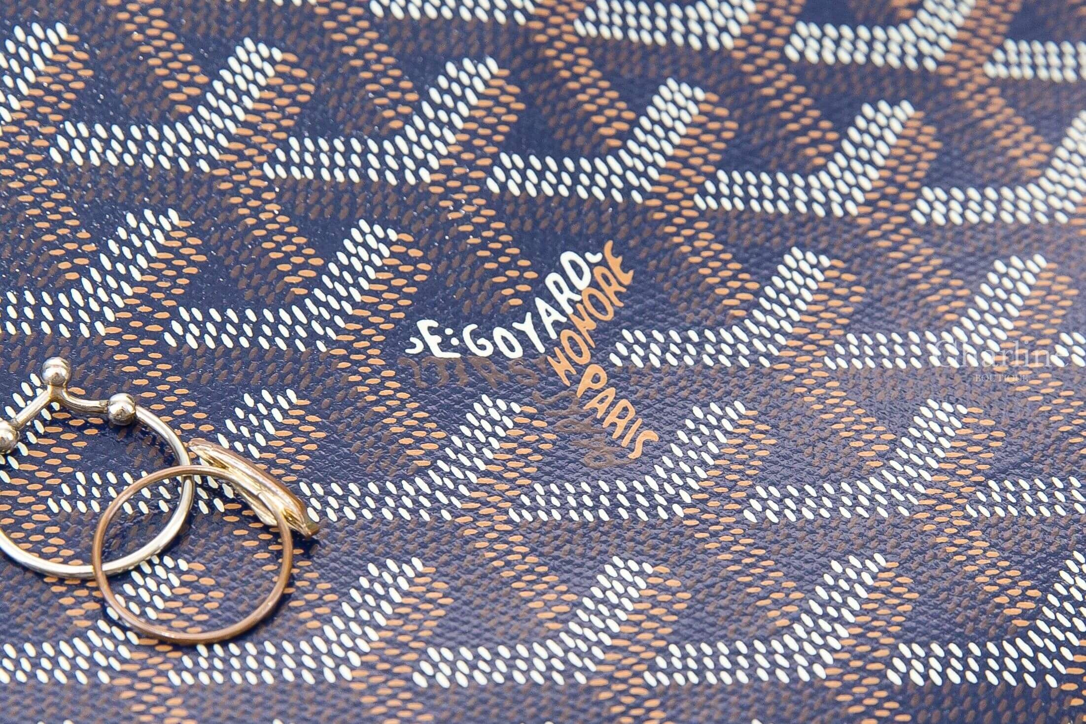 Goyard Voltaire Bag 海軍藍帆布小牛皮同色提把黃色內裡無拉鍊直立式手提托特包