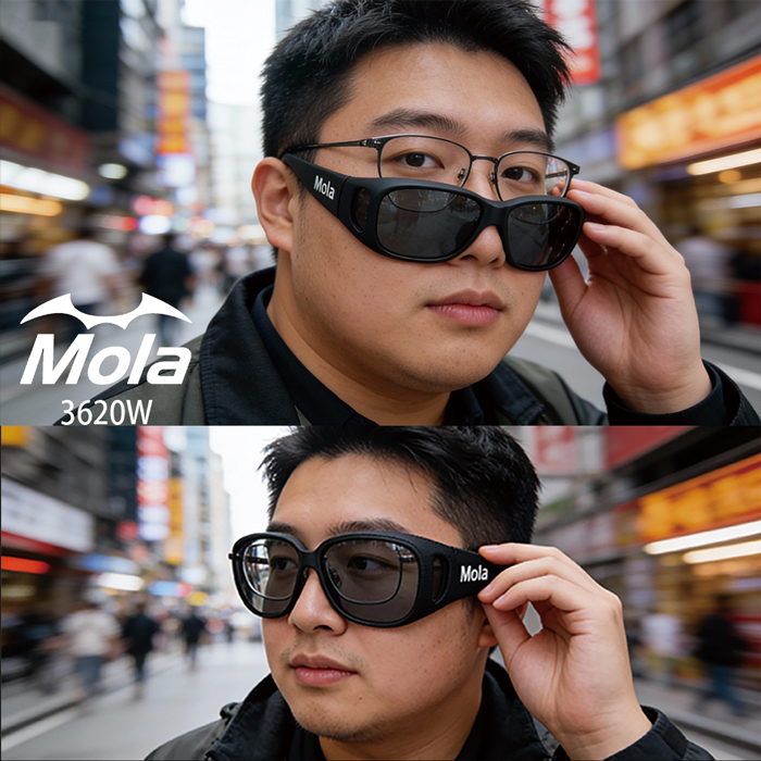 MOLA摩拉】加大版近視套鏡 3620Lblg 霧黑大框灰片|大臉專用 配戴圖