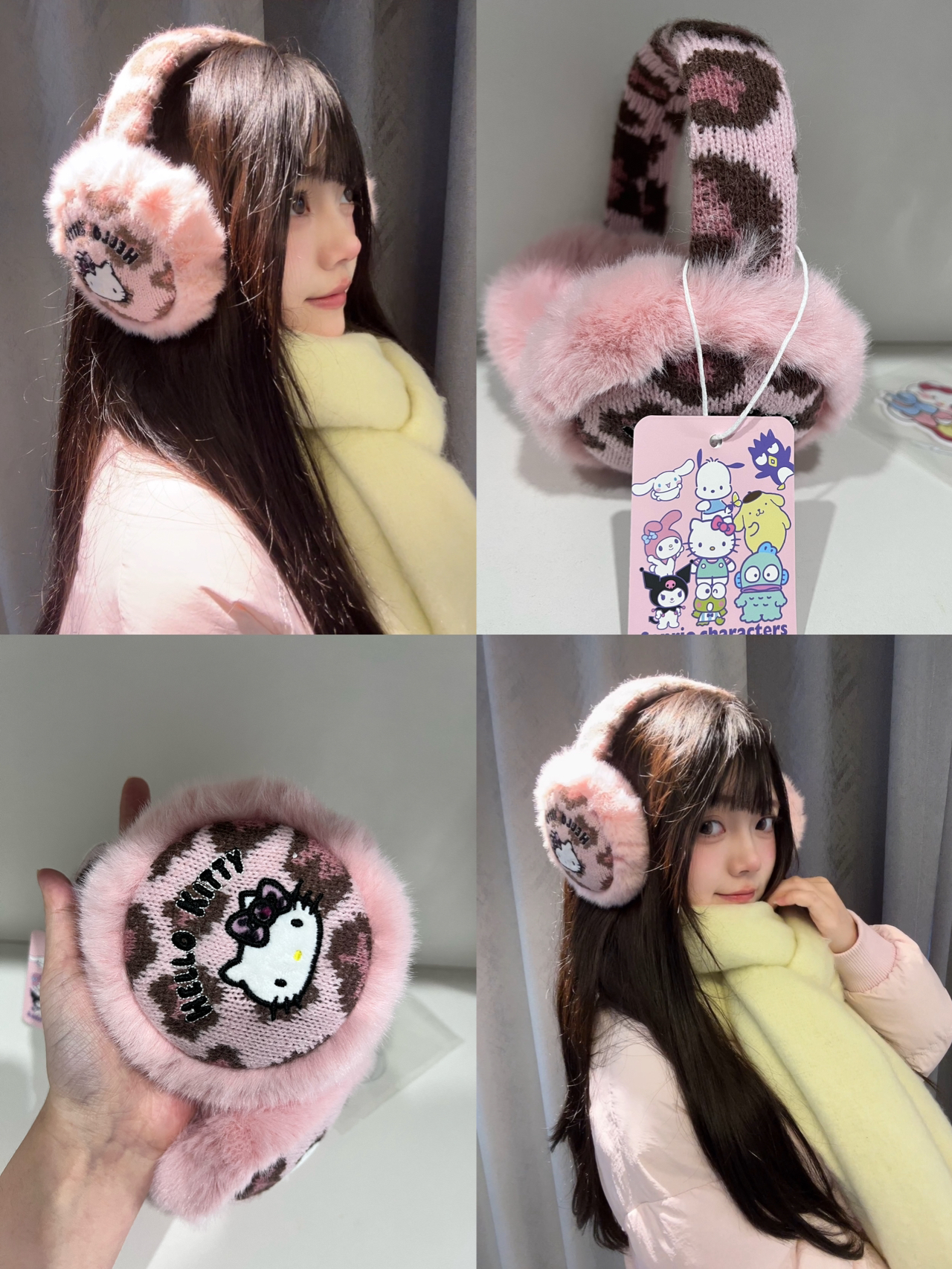 代購-Sanrio三麗鷗 kitty 凱蒂貓 豹紋 毛毛耳罩 3色