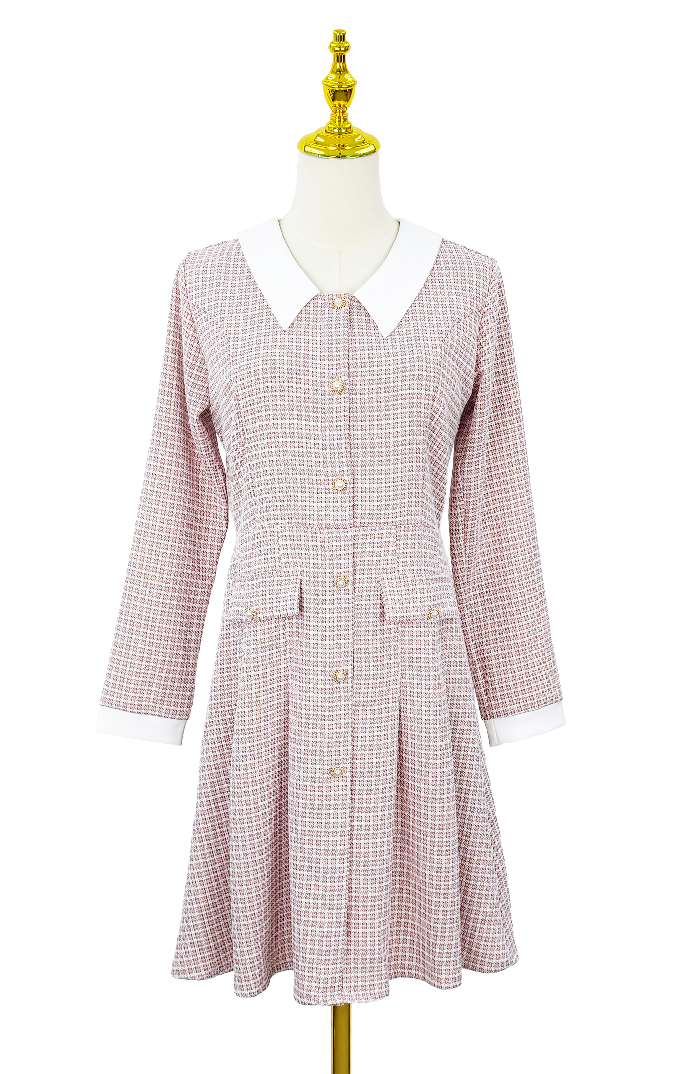 翻領格紋連身裙 OP0593