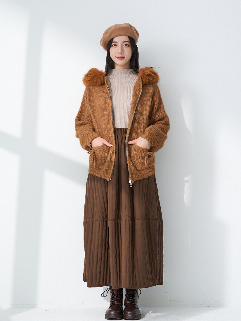 口袋連帽針織外套柔軟內搭衣花苞感裙組合