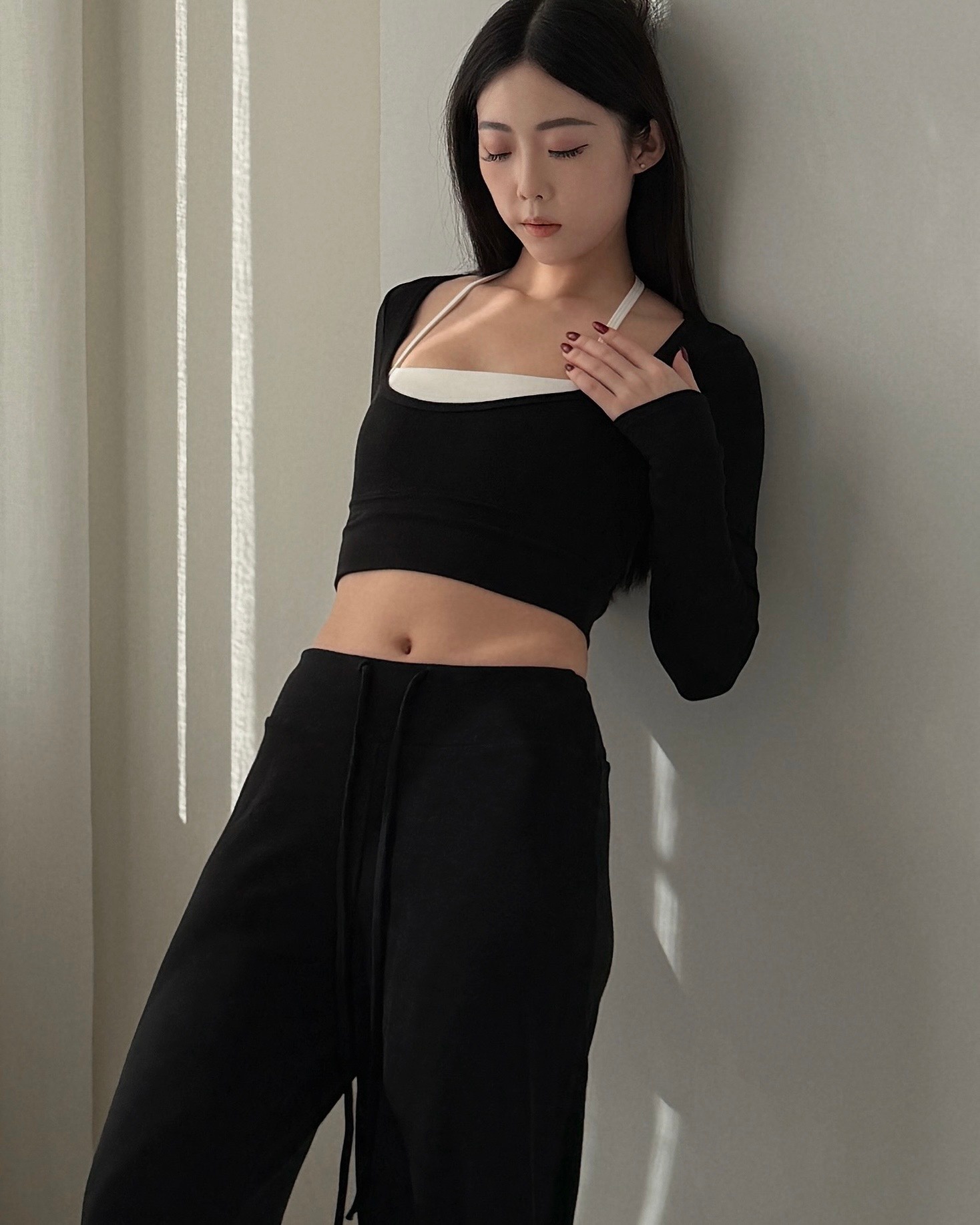 Vera bratop 歐美假兩件胸墊上衣 / 黑
