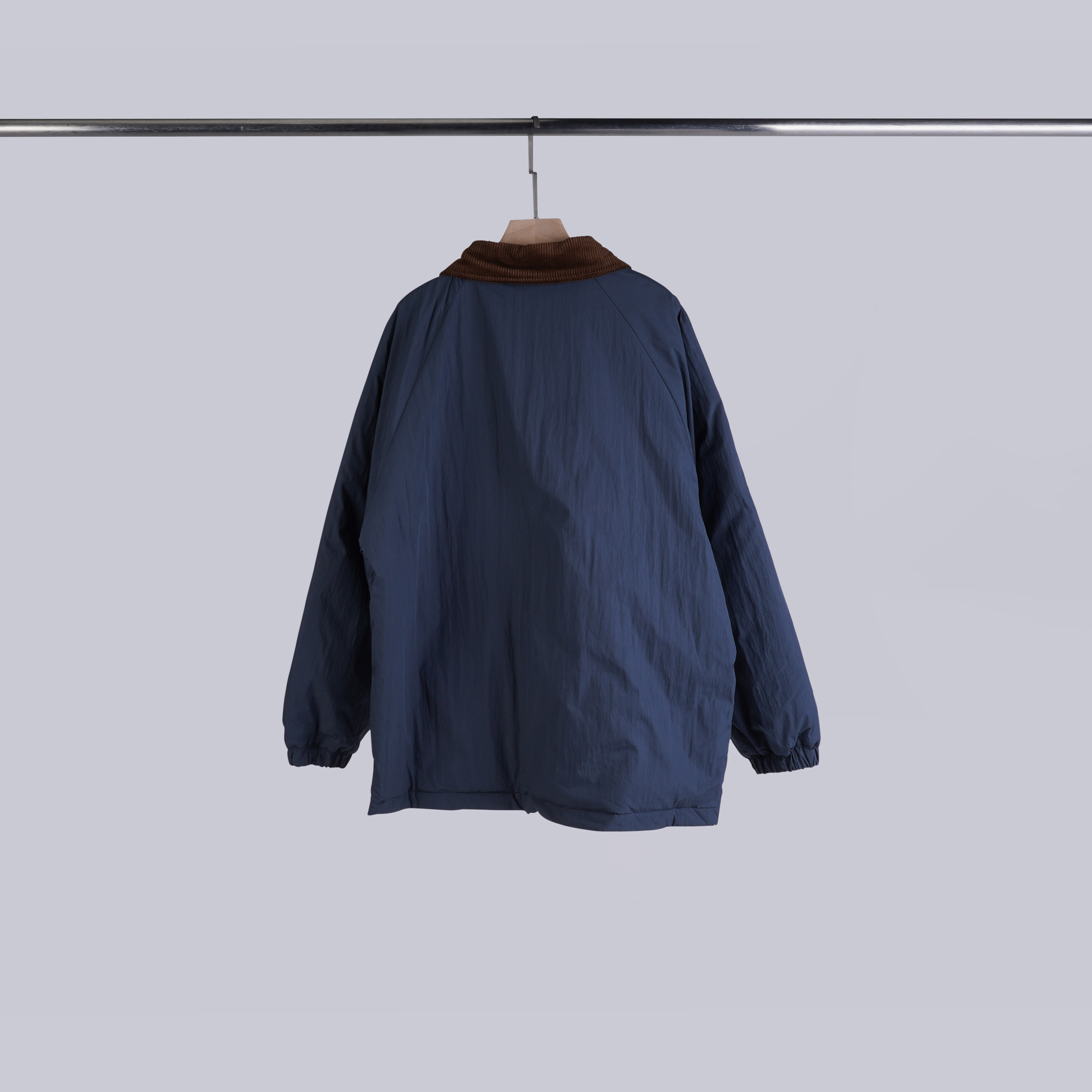 設計感拼接翻領鋪棉外套 | 灰藍