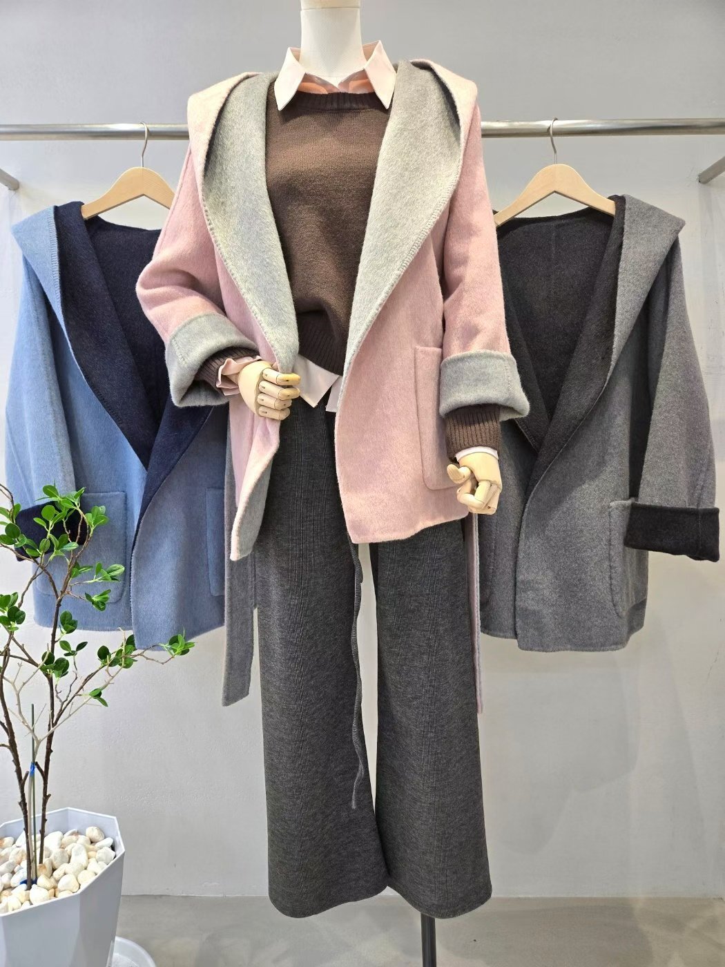 HP5403 連帽羊毛綁腰外套