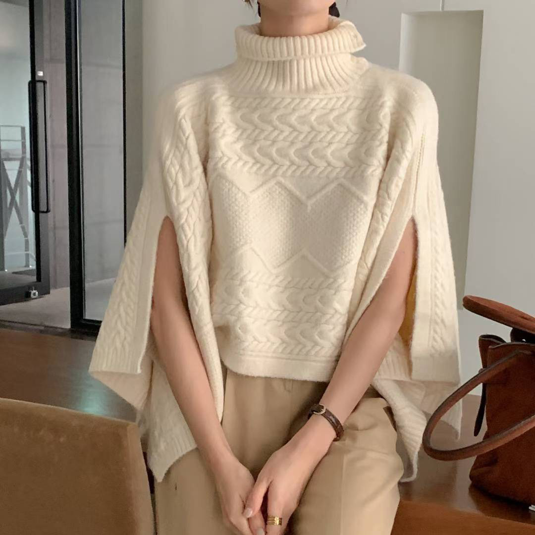 溫柔感麻花針織翻領斗篷上衣-F / 3色