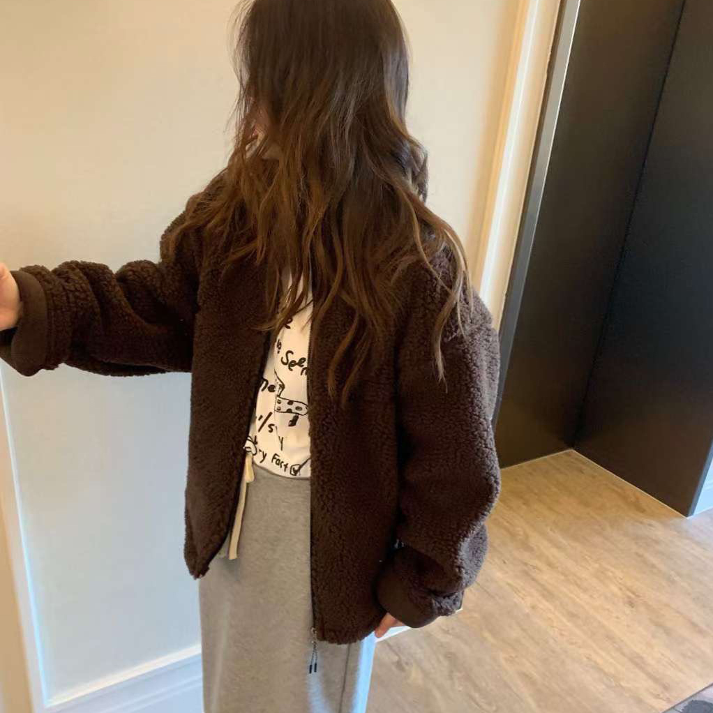 立領拉鍊造型可愛QQ毛溫暖外套-F / 2色