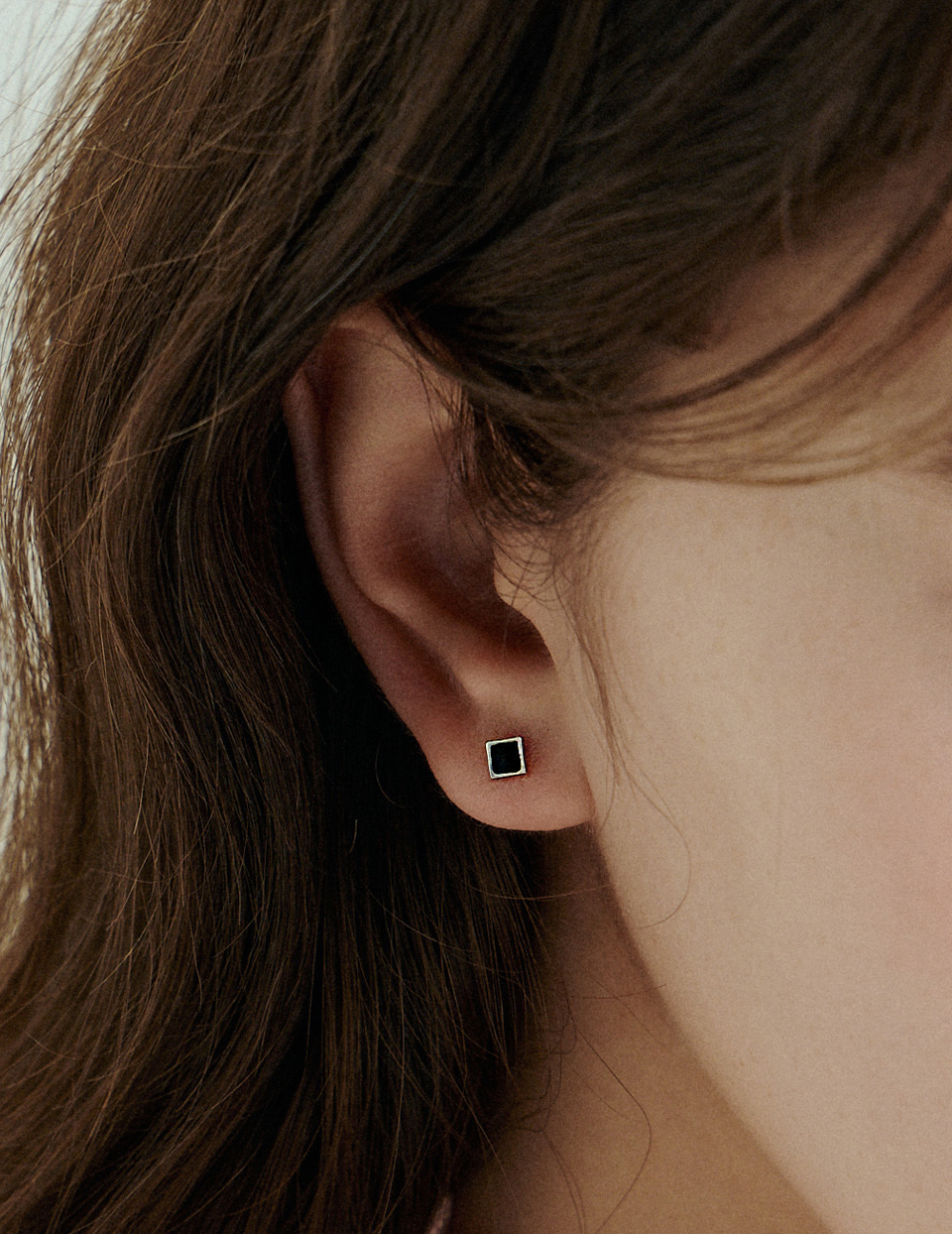 【925純銀】黑曜方塊。針式耳環