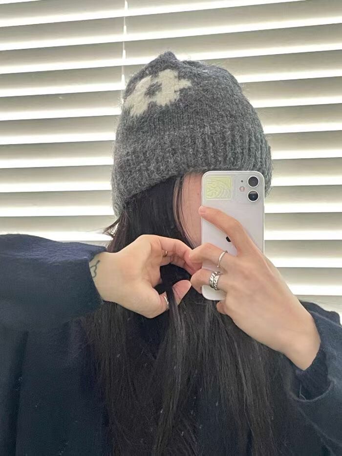 配色小花圖案溫暖毛帽 / 3色