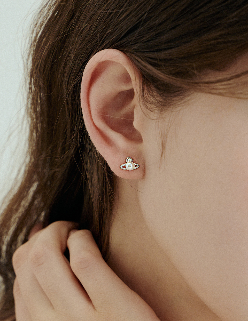 【925純銀】珍珠星環。針式耳環