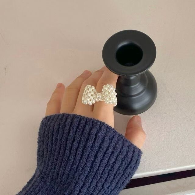 立體串珠感蝴蝶結造型戒指 / 2色