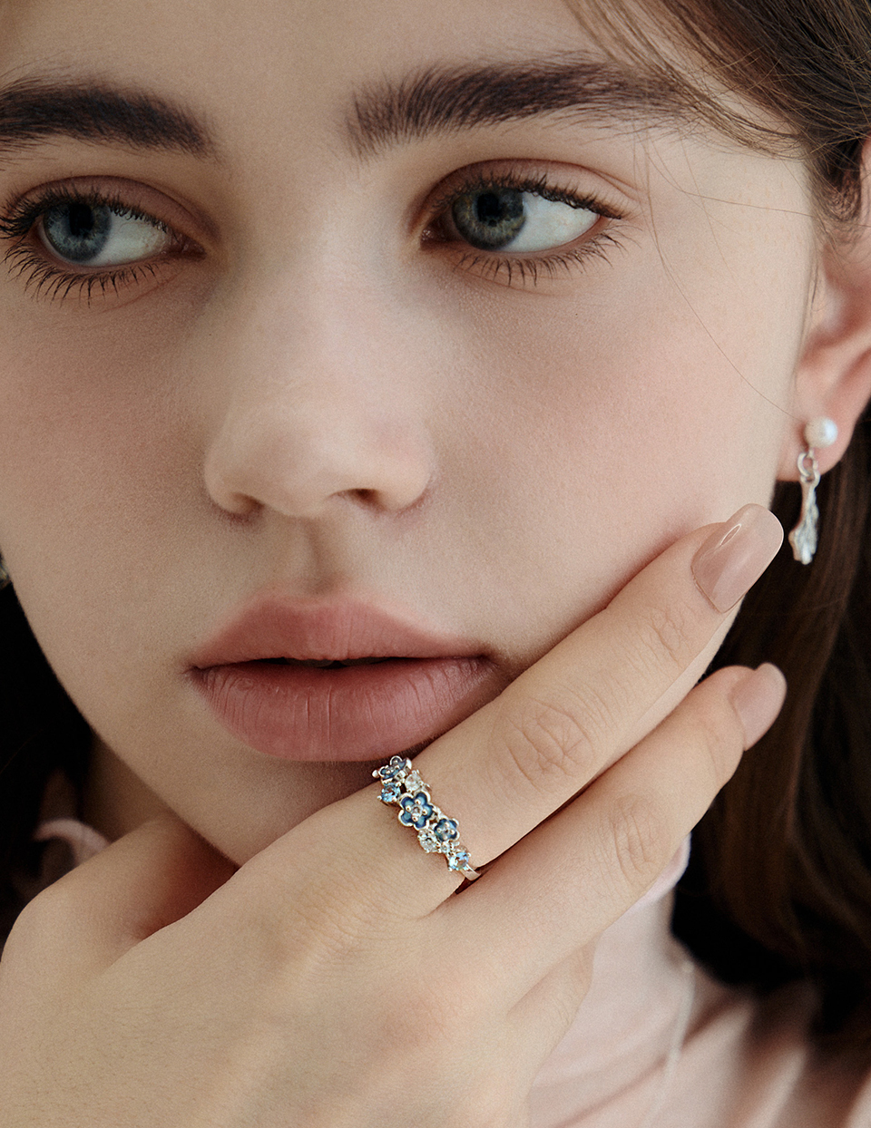 【925純銀】藍花微鑽可調式戒指