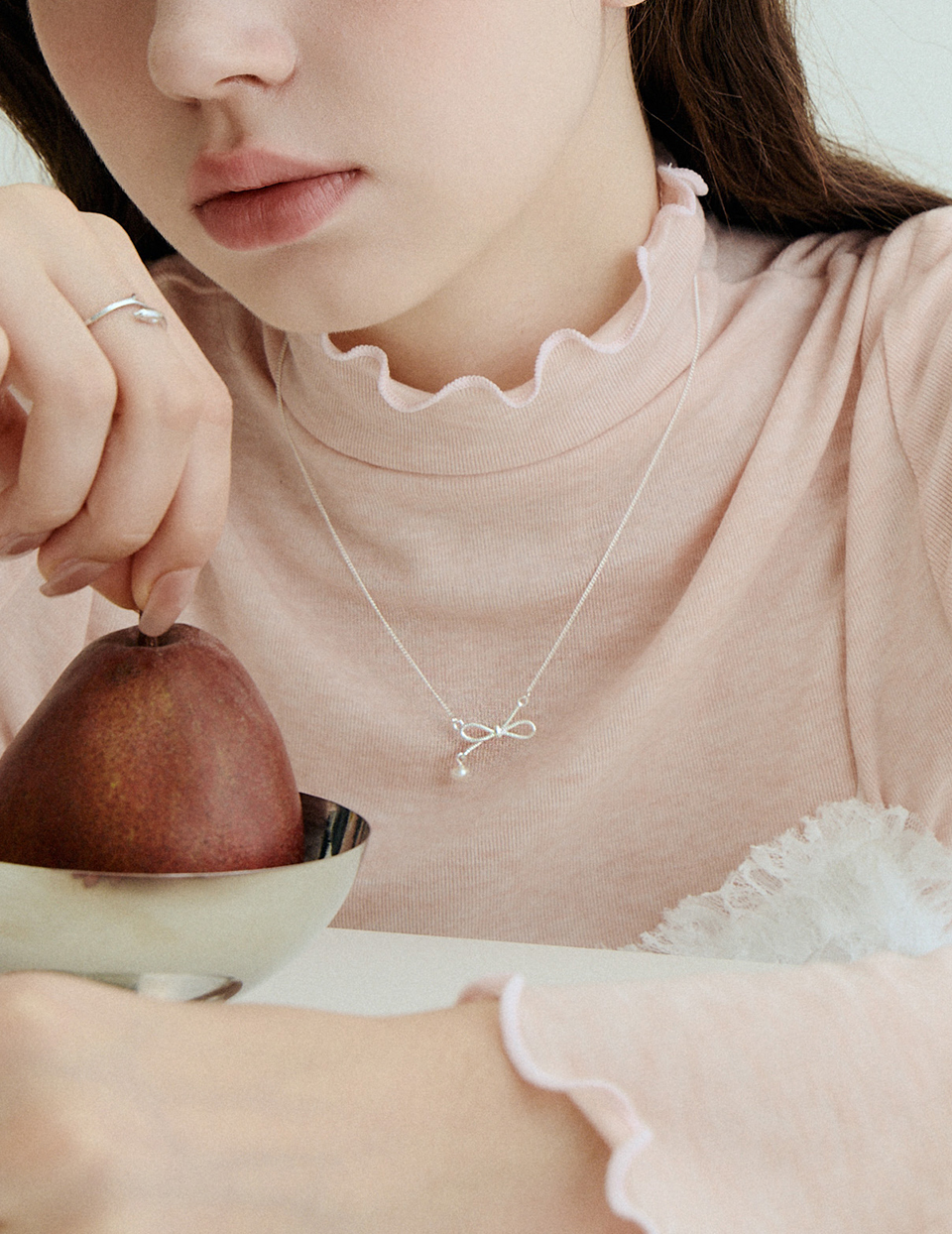 【925純銀】柔光珍珠蝴蝶結項鍊