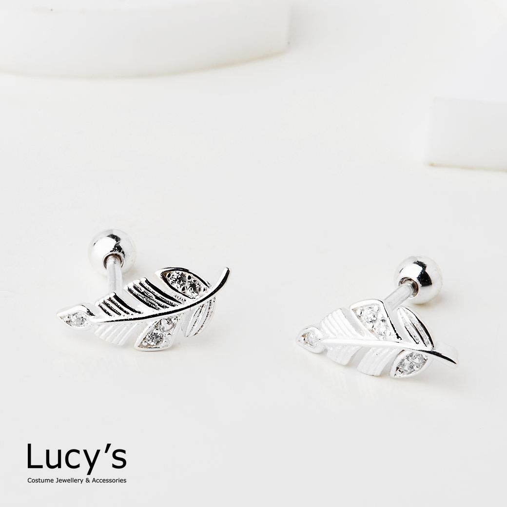 925純銀 羽葉 轉珠耳環 (122927)