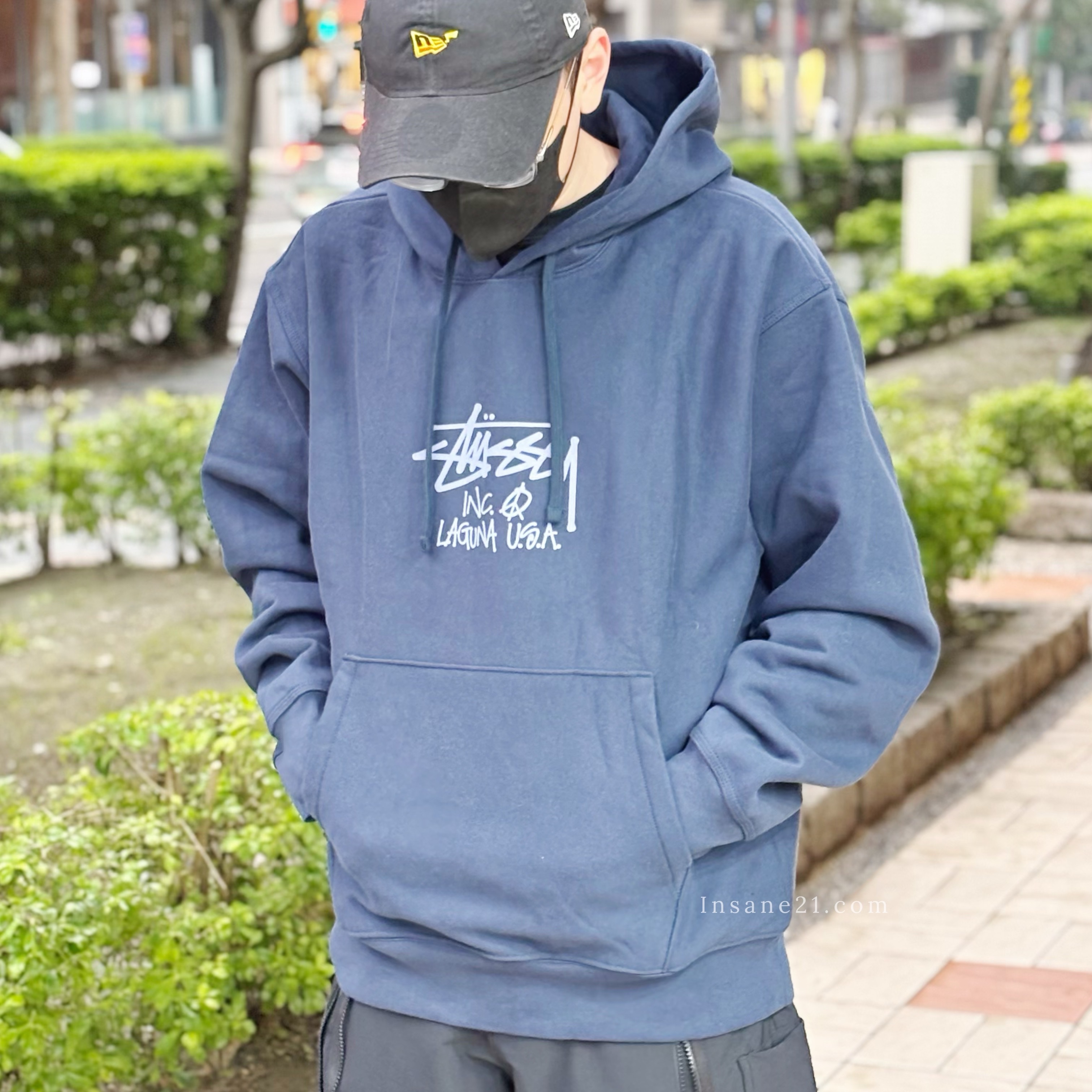 STUSSY LAGUNA USA 海軍藍 帽踢 中間字體 淺紫配色 冬季服飾 長袖 "NAVY"  日本代購