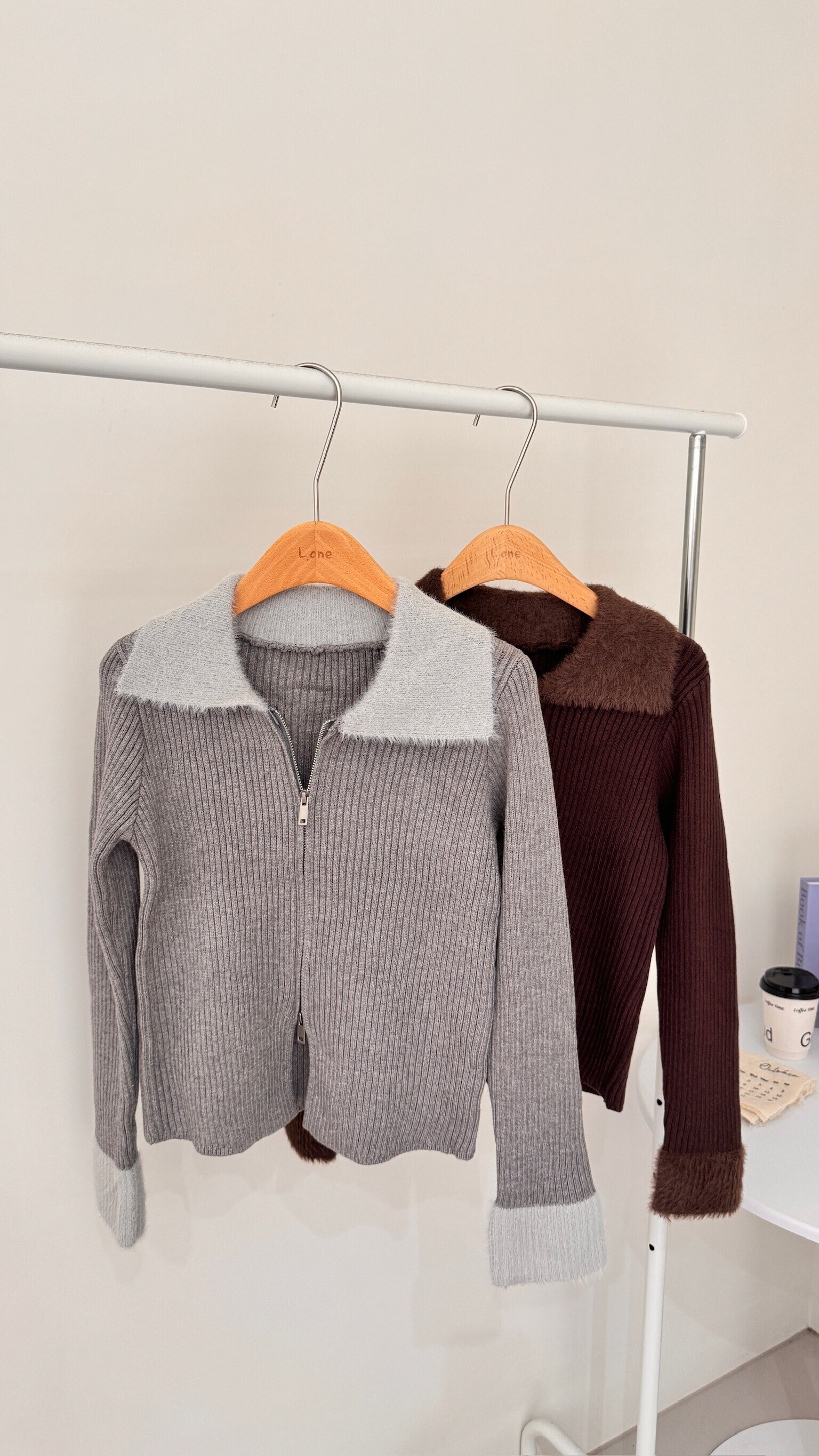 水貂毛翻領針織上衣