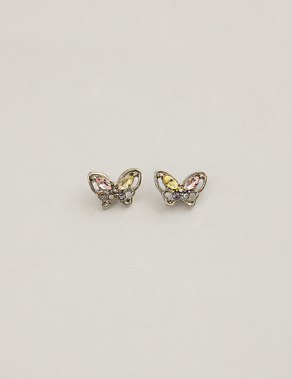 雙色鋯石蝶。針式耳環