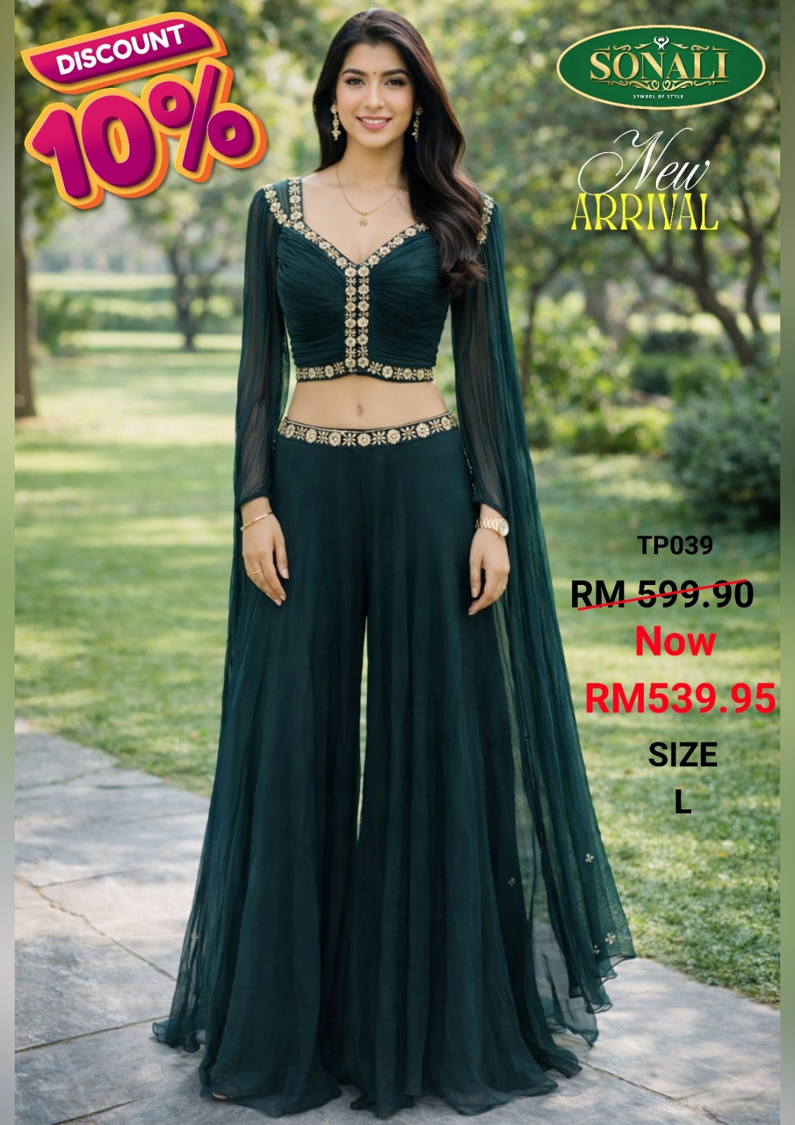 Sonali Premier Quality Women's Designer Crop Top Palazzo Sets