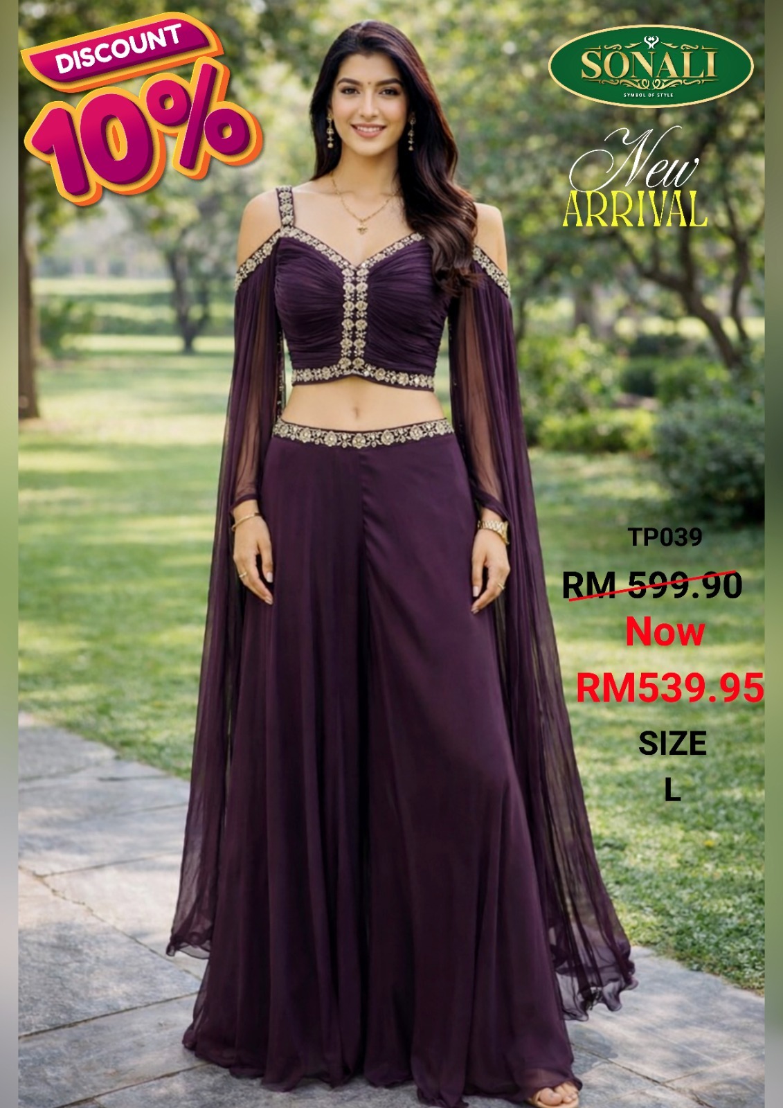 Sonali Premier Quality Women's Designer Crop Top Palazzo Sets