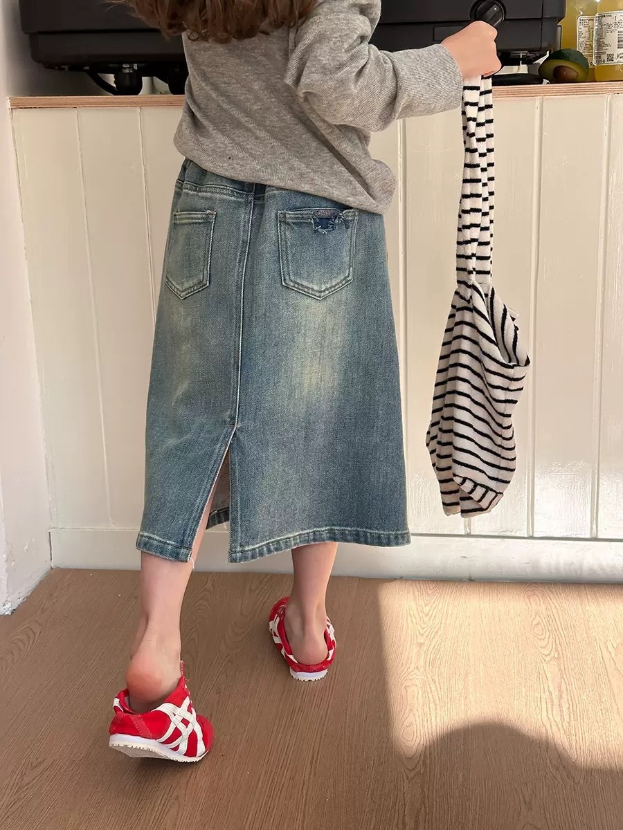 復古刷白牛仔裙