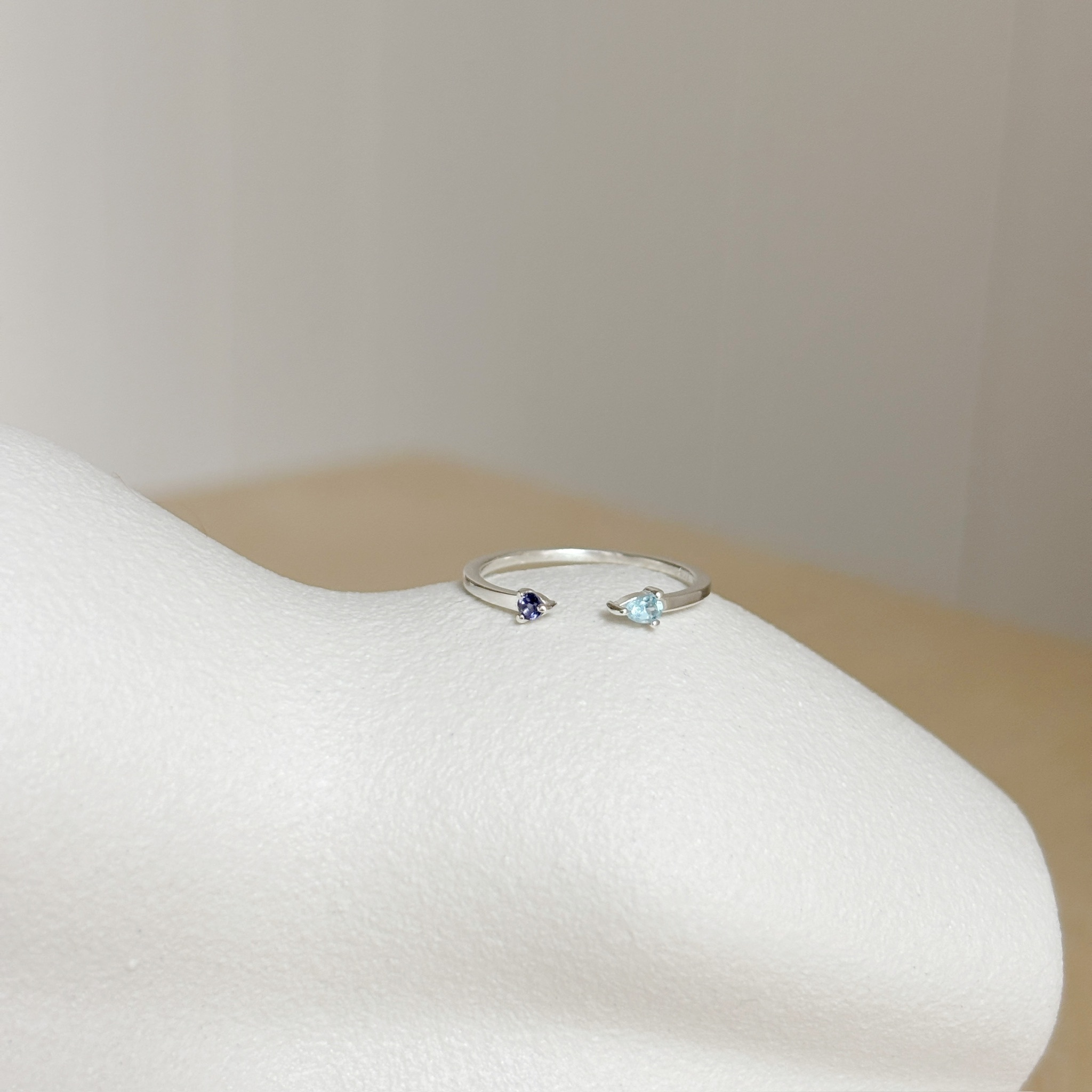 小爪水滴托帕菫青石可調戒指