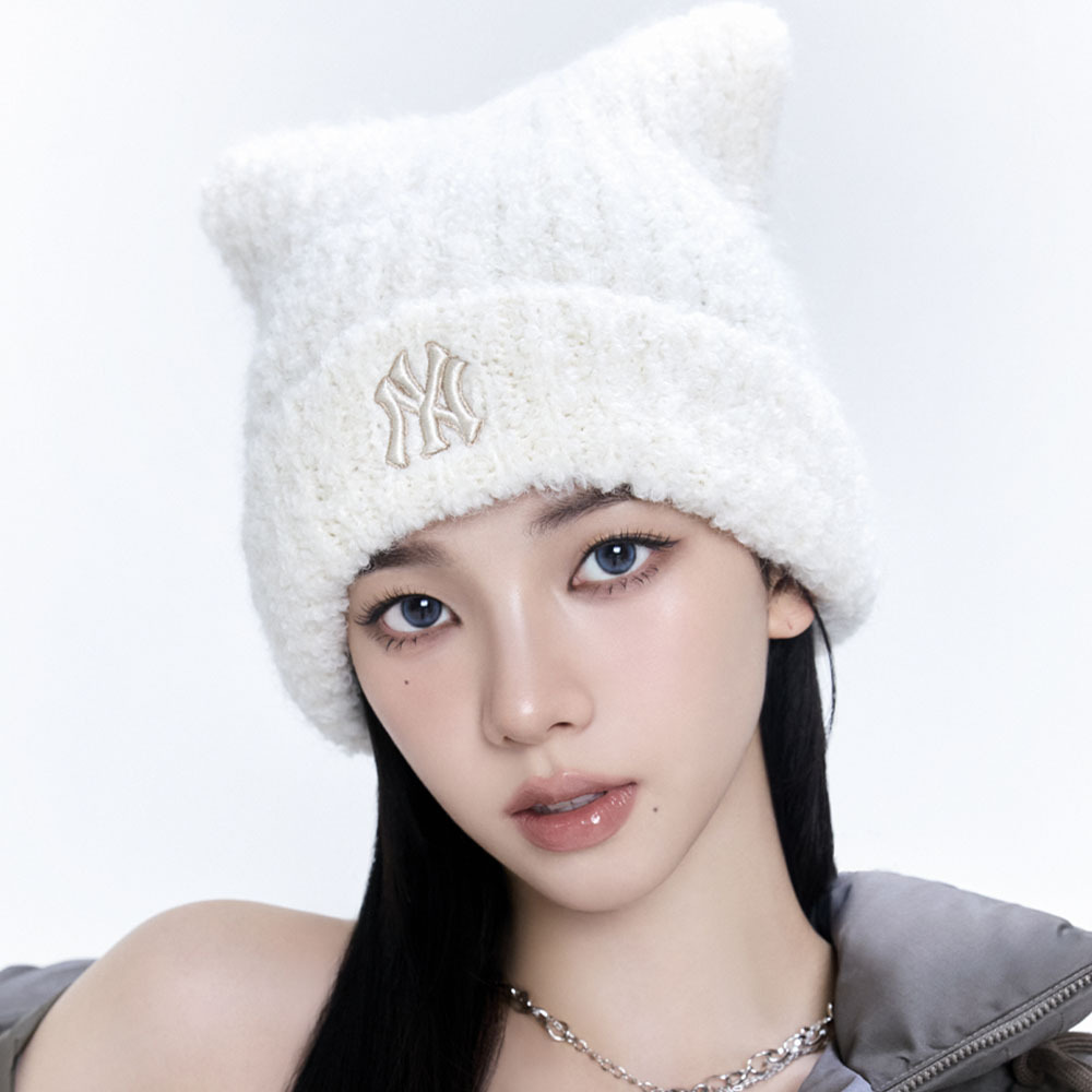 MLB 貓耳針織毛帽 karina同款 黑白 紐約洋基隊3ABNB1656-50BKS / 粉 洛杉磯道奇隊3ABNB1656-07PKS / 白 紐約洋基隊3ABNB1656-50CRS