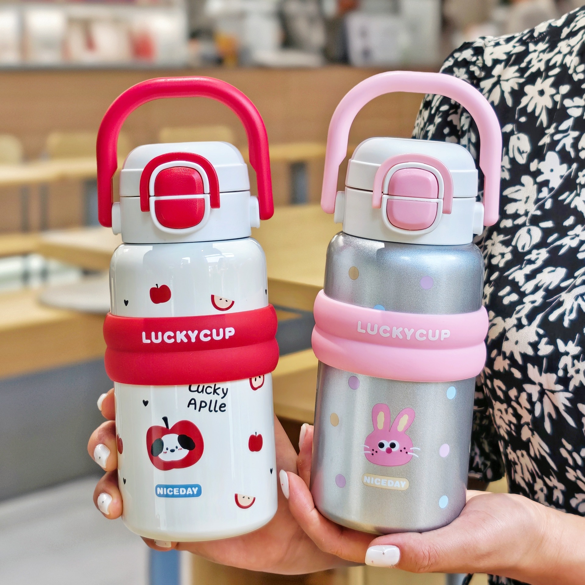 600ML Cartoon Flip Lid Dual-Drink 316 Stainless Steel Insulated Bottle