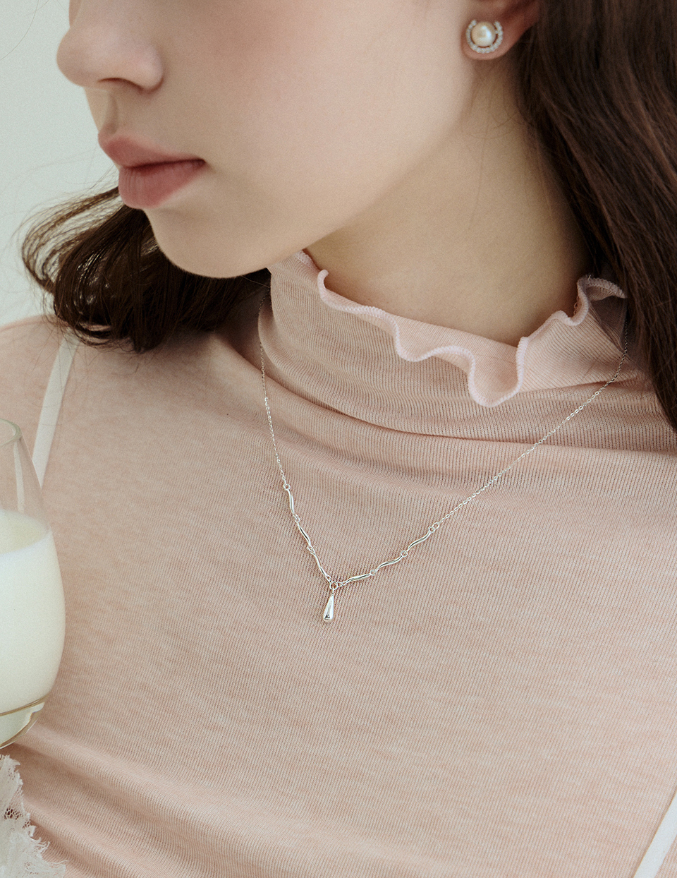 【925純銀】輕柔波紋水珠項鍊