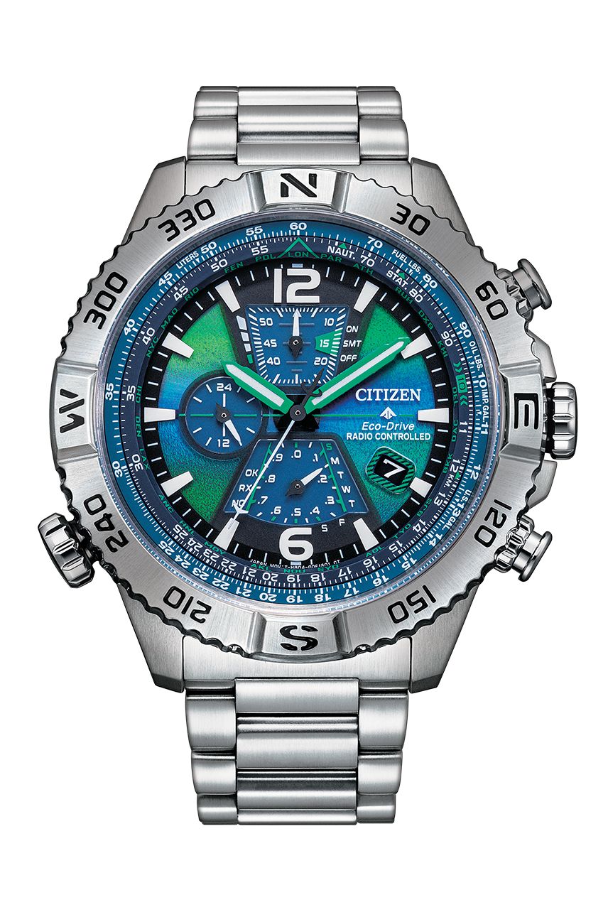 行貨 Citizen Promaster Sky AT8220-55W Watch With Sapphire Crystal and Blue-Green Dial Limited 光動能 萬年曆 飛行計算尺可進行飛行運算, 藍寶石水晶鏡，藍綠色錶盤 限量版 手錶