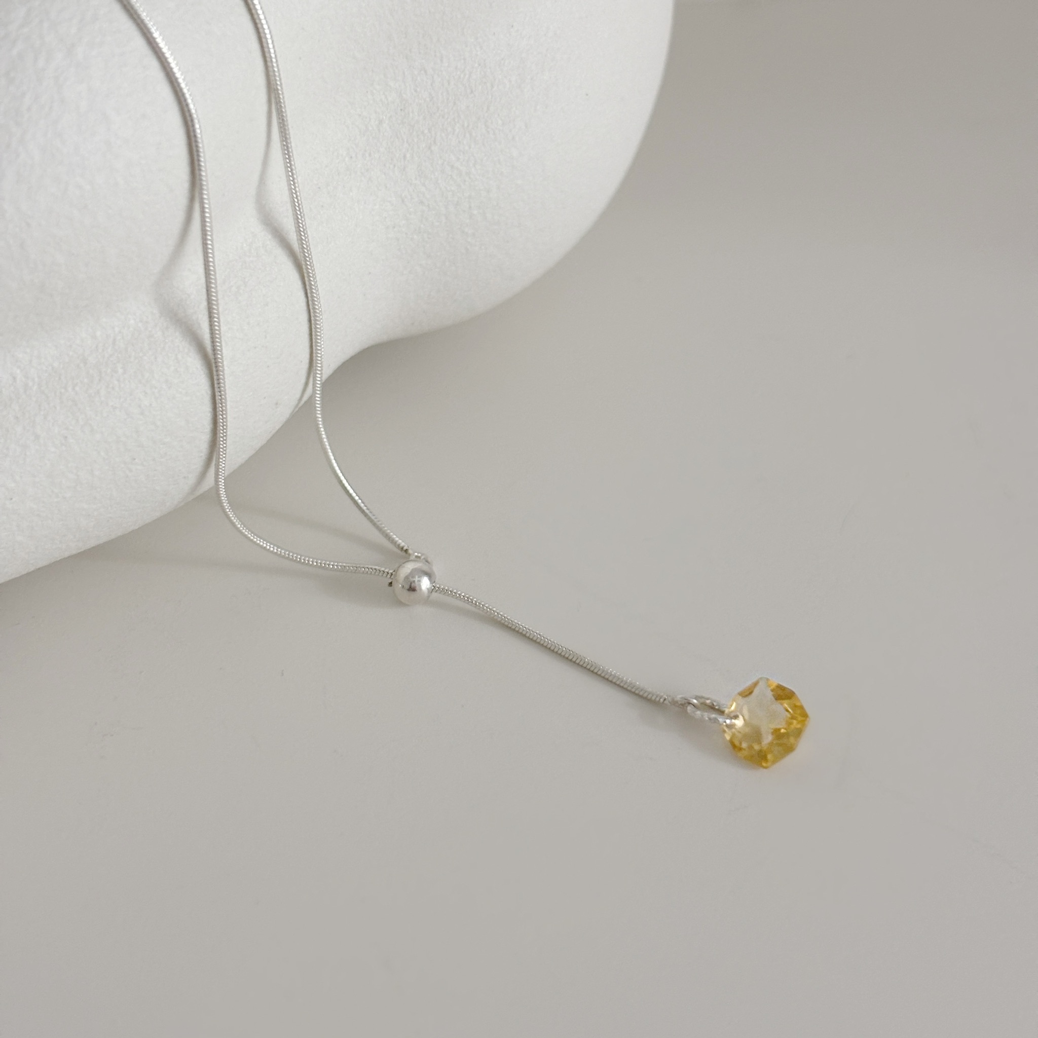 黃水晶小礦石可調式長項鍊