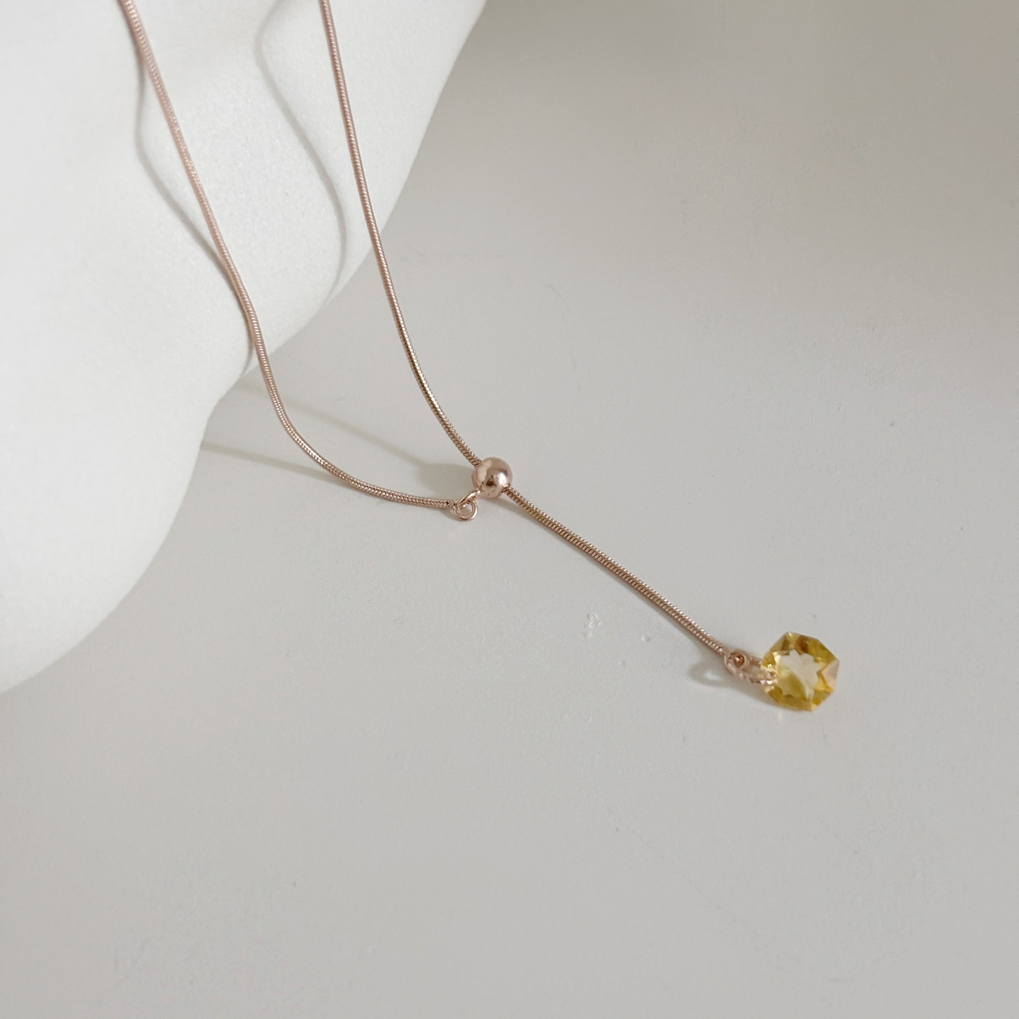 黃水晶小礦石可調式長項鍊