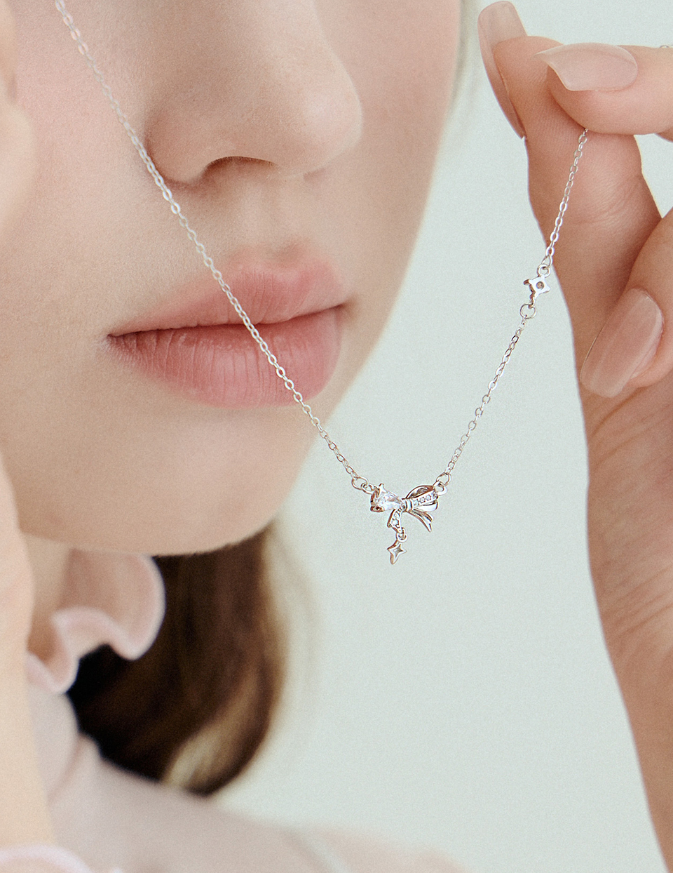 【925純銀】閃爍排鑽蝴蝶結項鍊