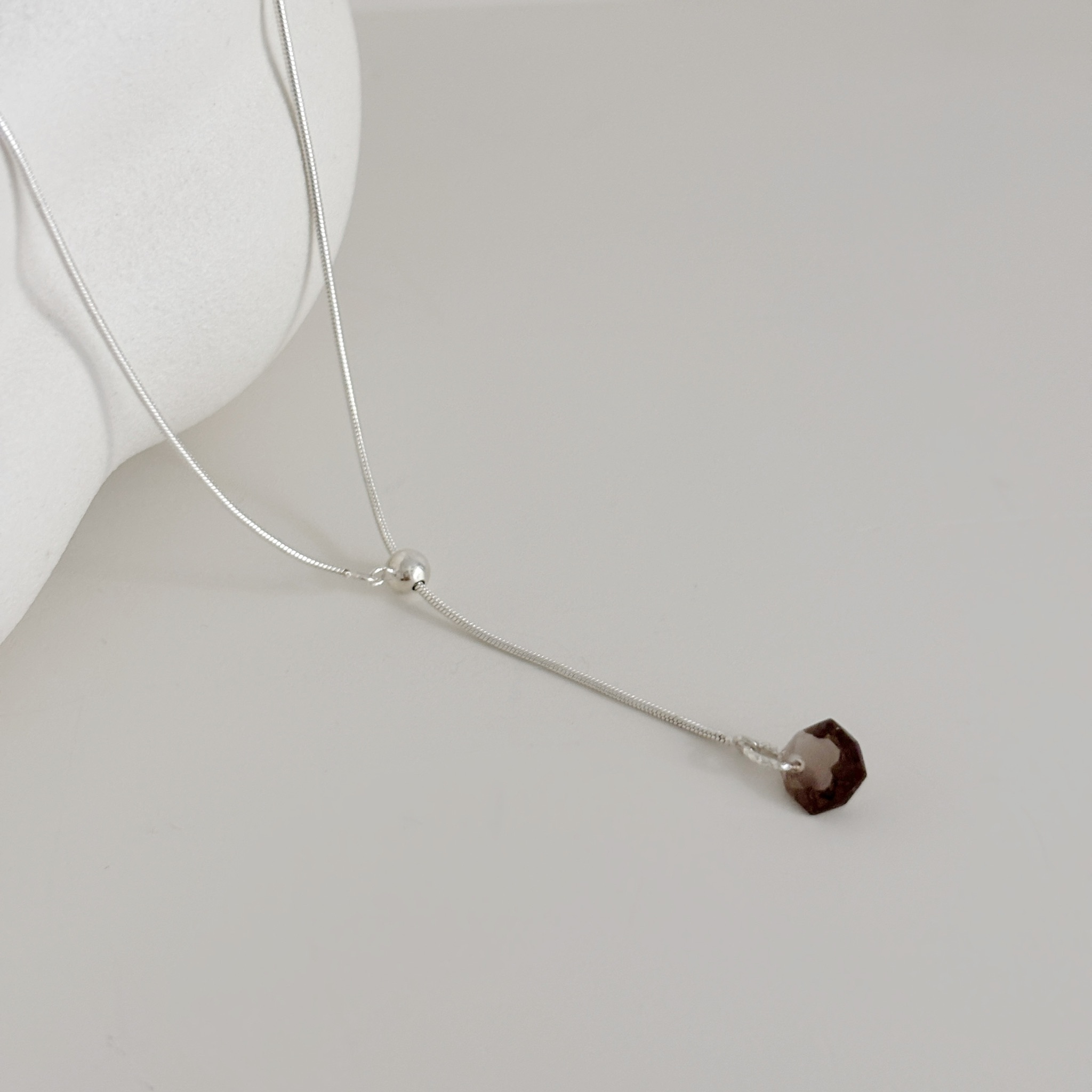 茶晶小礦石可調式長項鍊