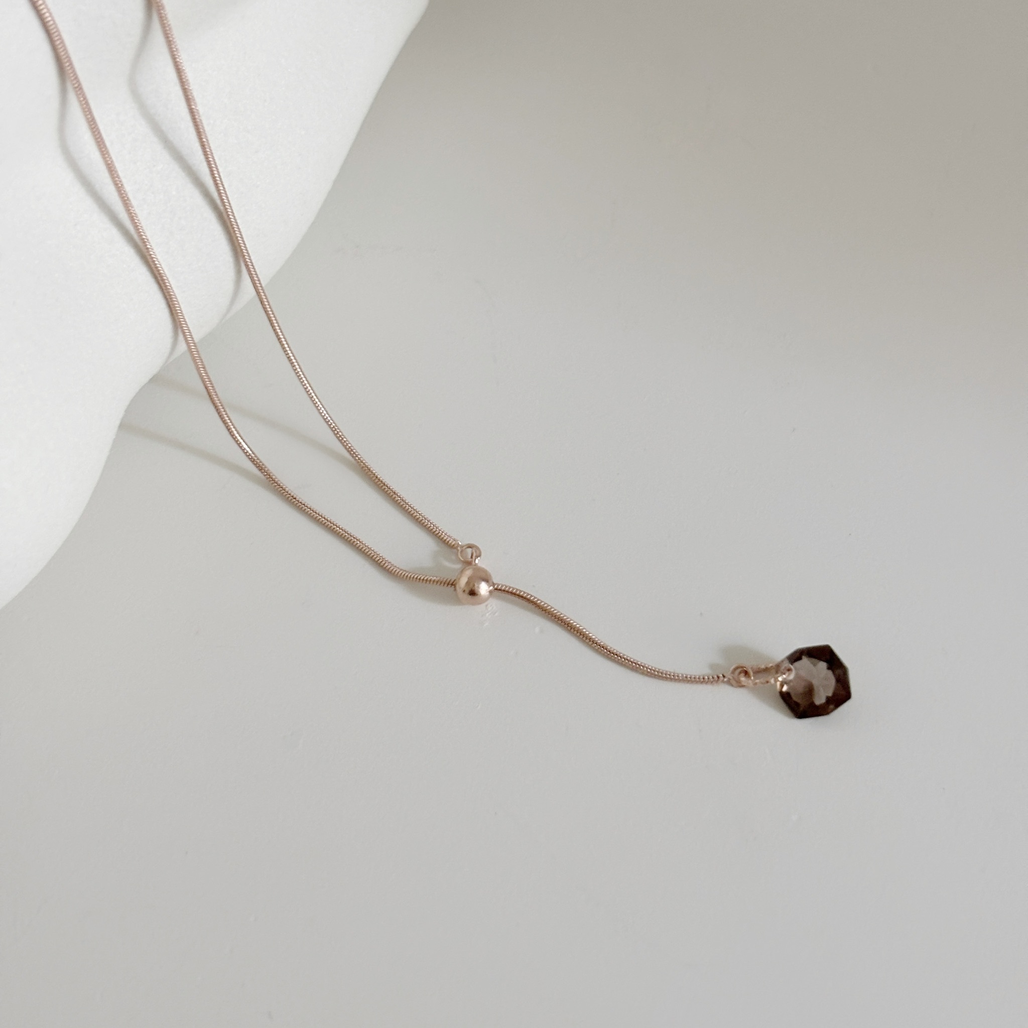 茶晶小礦石可調式長項鍊