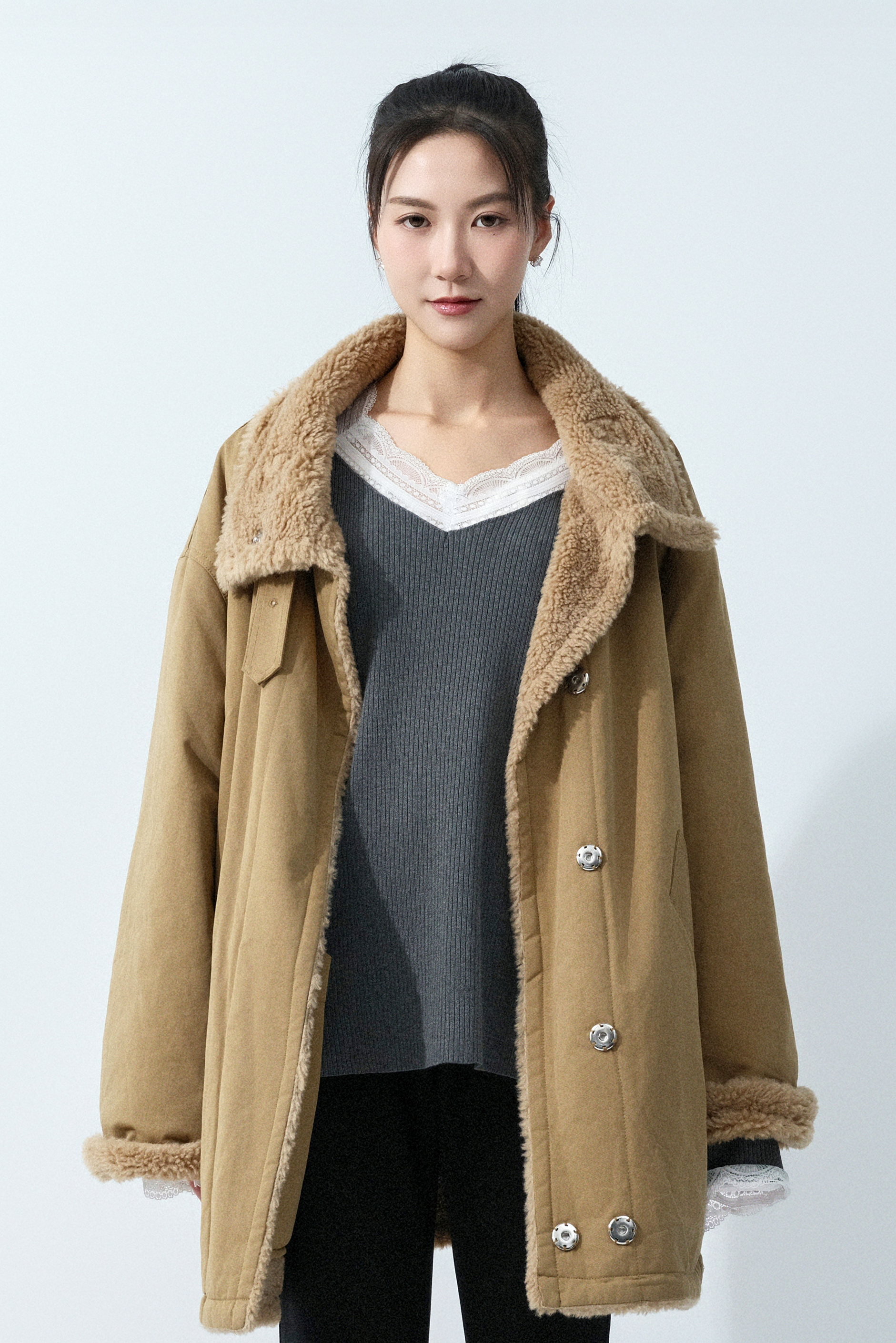 大企領斜布毛毛雙面中褸（預購產品）