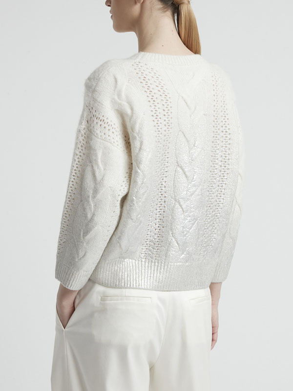 PESERICO 銀光澤麻花短版毛衣