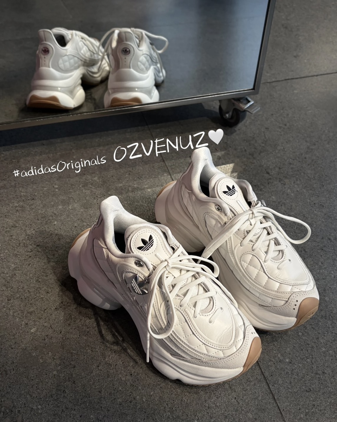 Adidas Ozvenuz 小香風 菱格紋 厚底 老爹鞋 奶油白