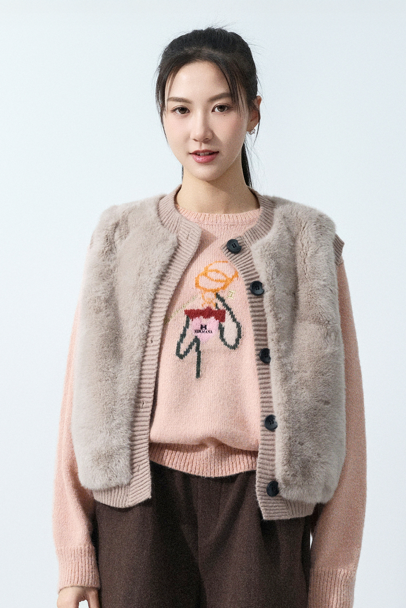 冷羅紋邊毛毛背心外套 (預購產品）