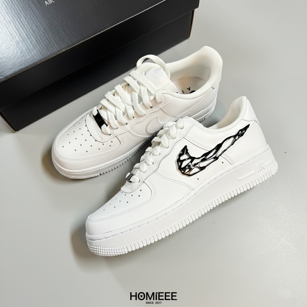 Nike Air Force 1 Liquid 金屬 液態銀 黑勾 女鞋 [IF1686-101]