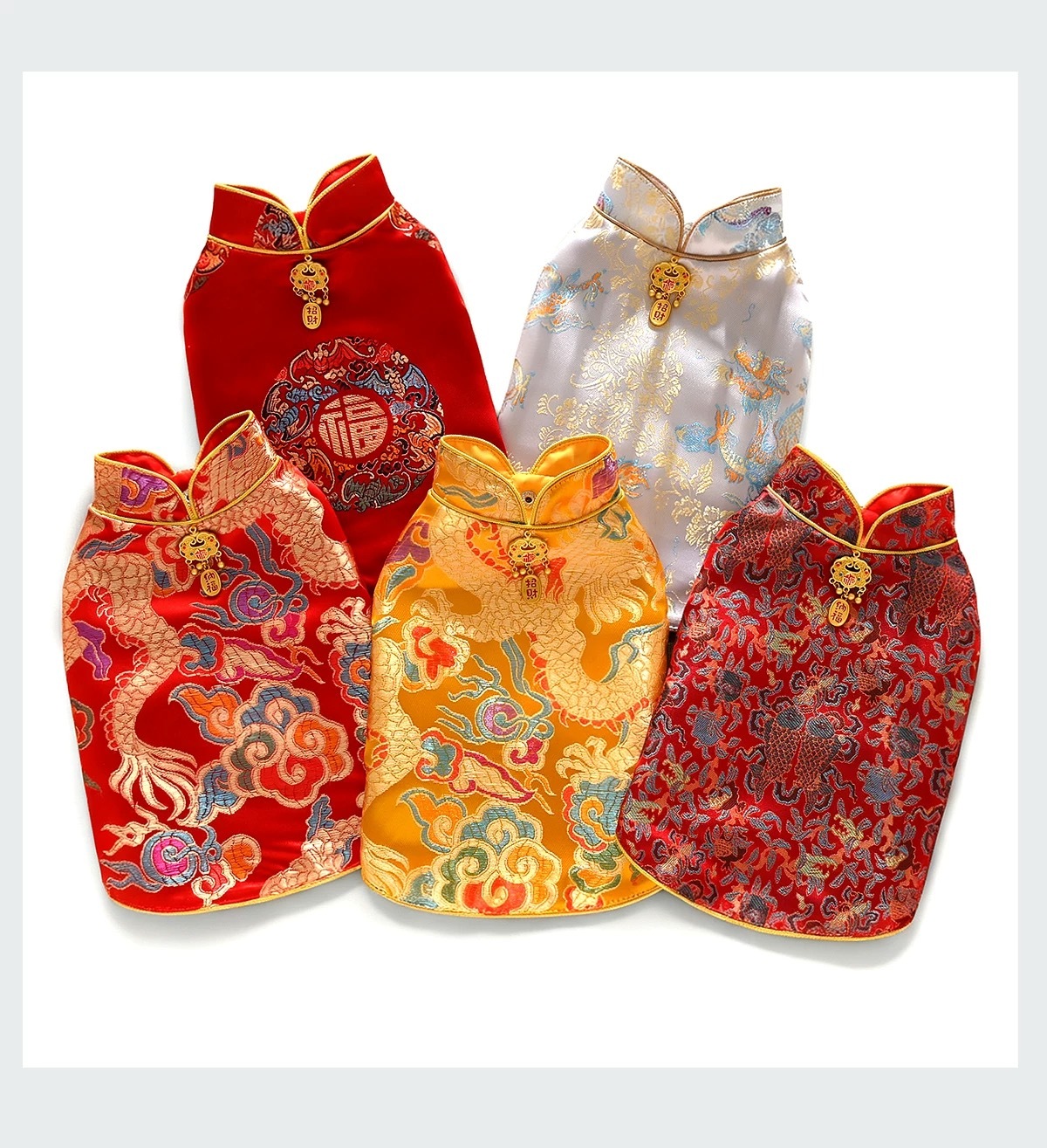 新年唐装 中大型犬 金属吊坠 宠物大尺码新年衣 无袖（3XL-6XL）