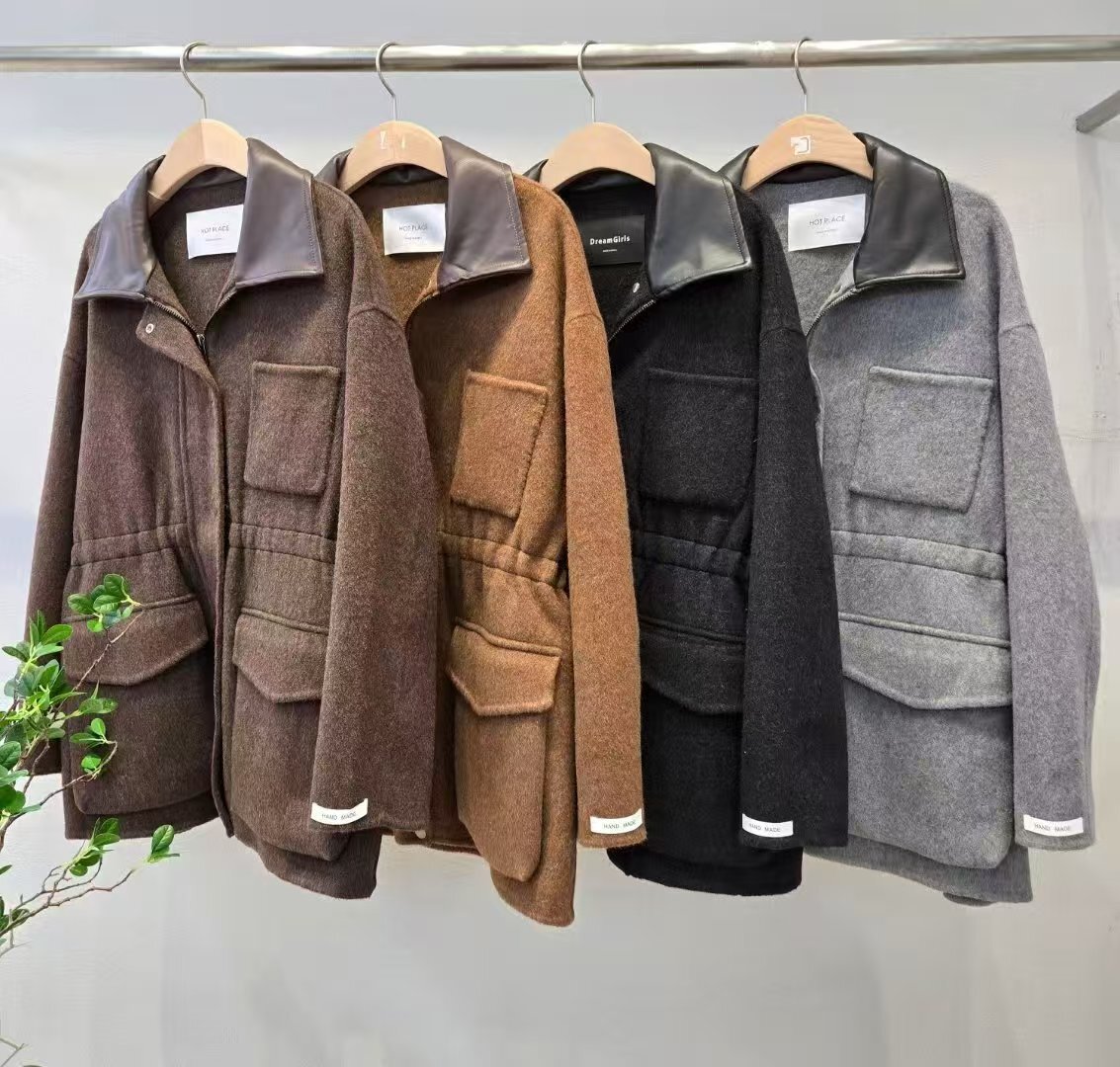 HP5406 仿皮領巴恩風外套