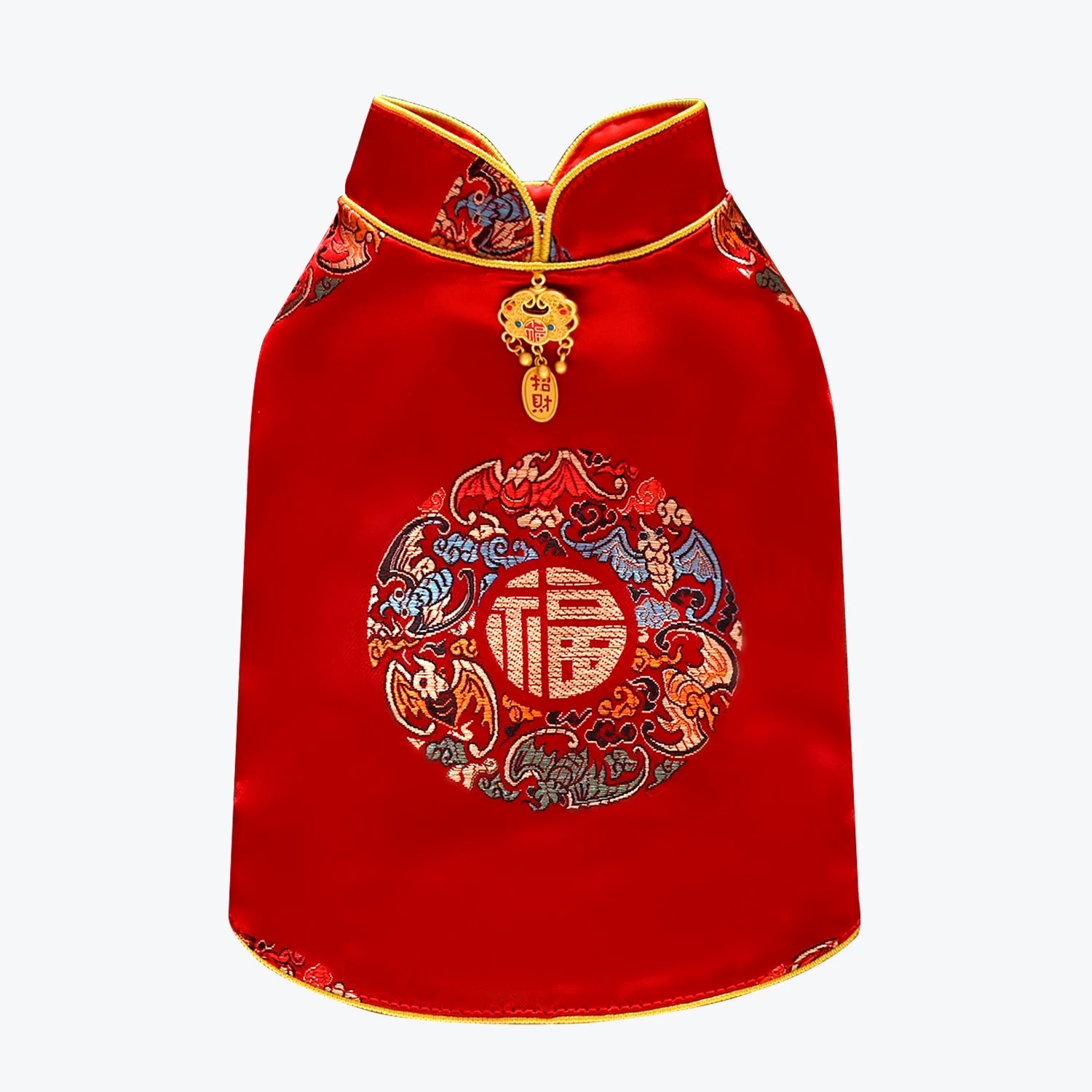 新年唐装 中大型犬 金属吊坠 宠物大尺码新年衣 无袖（3XL-6XL）