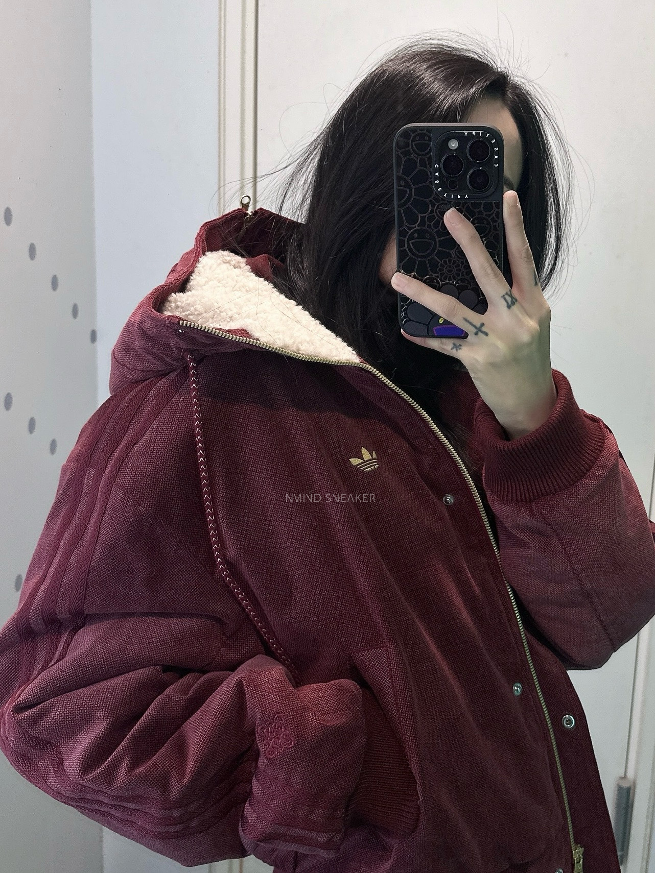 ADIDAS ORIGINALS 燈芯絨連帽外套 黑/紅