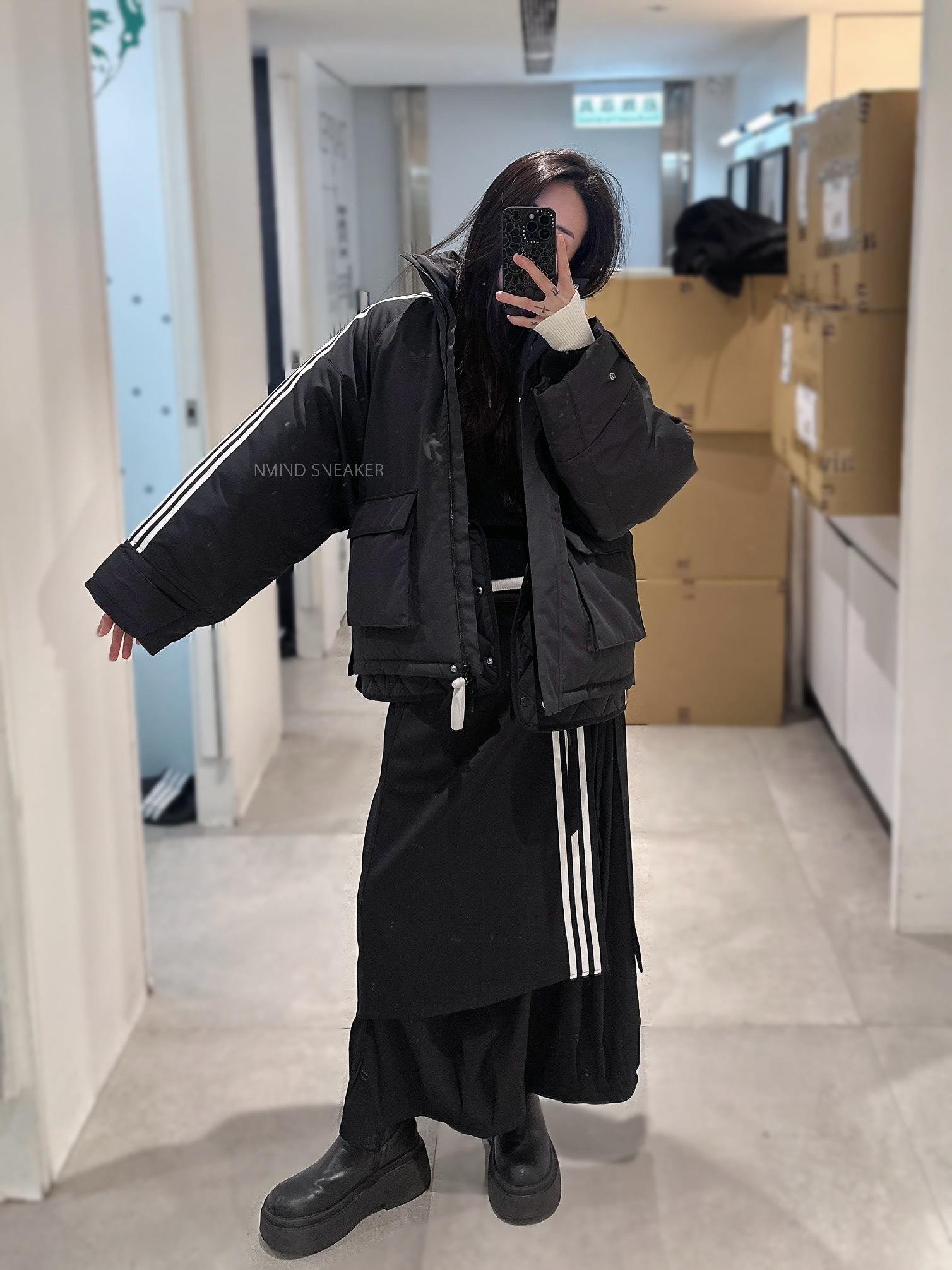 ADIDAS ORIGINALS PREMIUM 3S 褲裙 黑/卡其