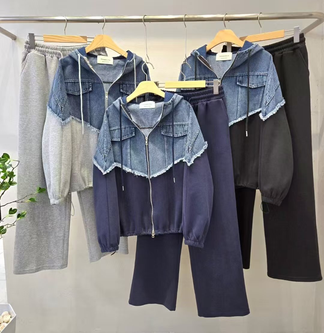 HP5413 牛仔拼接衛衣料套裝