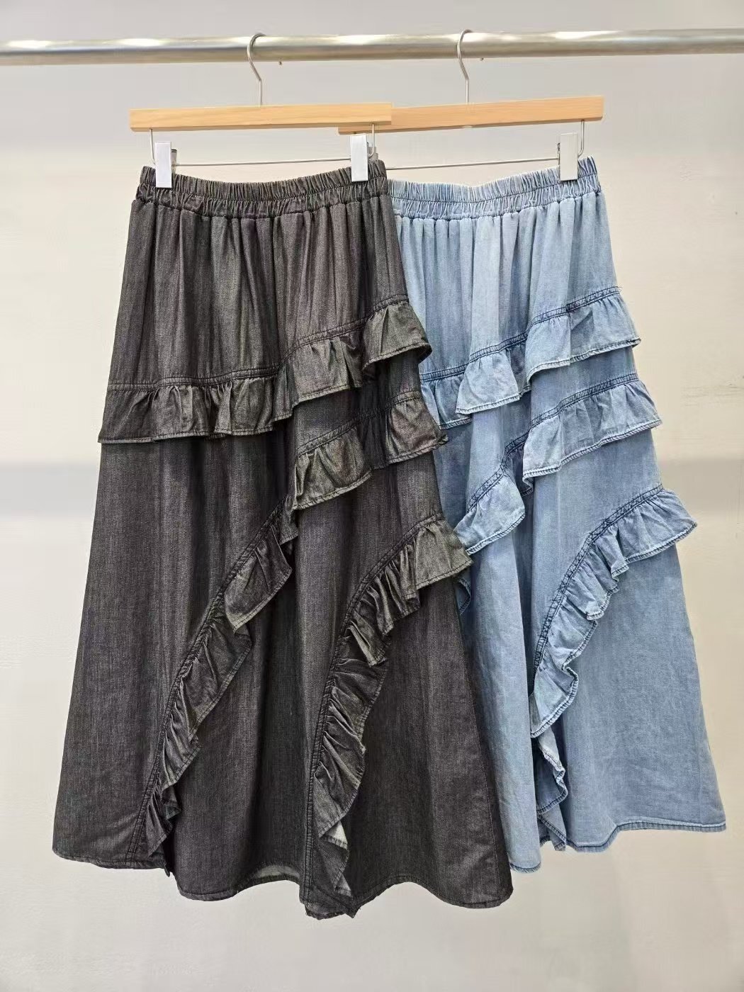 HP5418 不規則花邊牛仔長裙