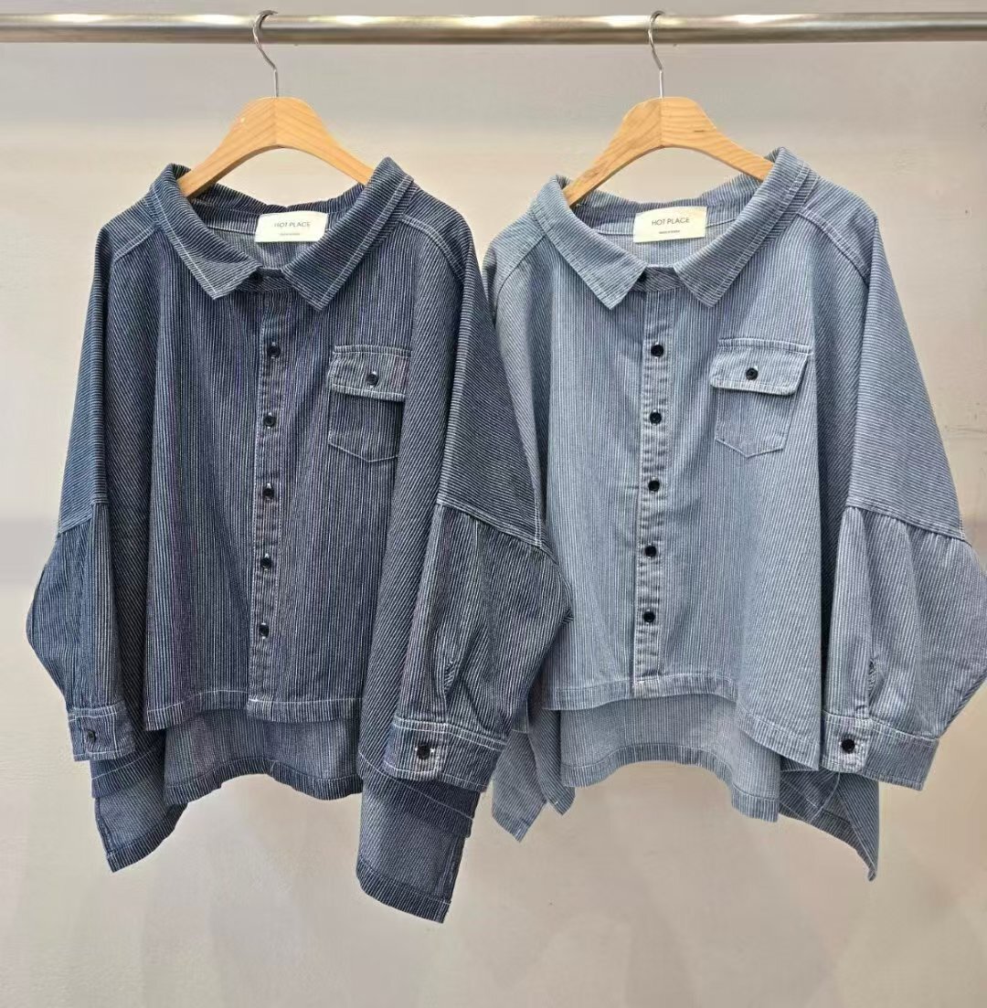 HP5419 直紋寬鬆牛仔恤衫