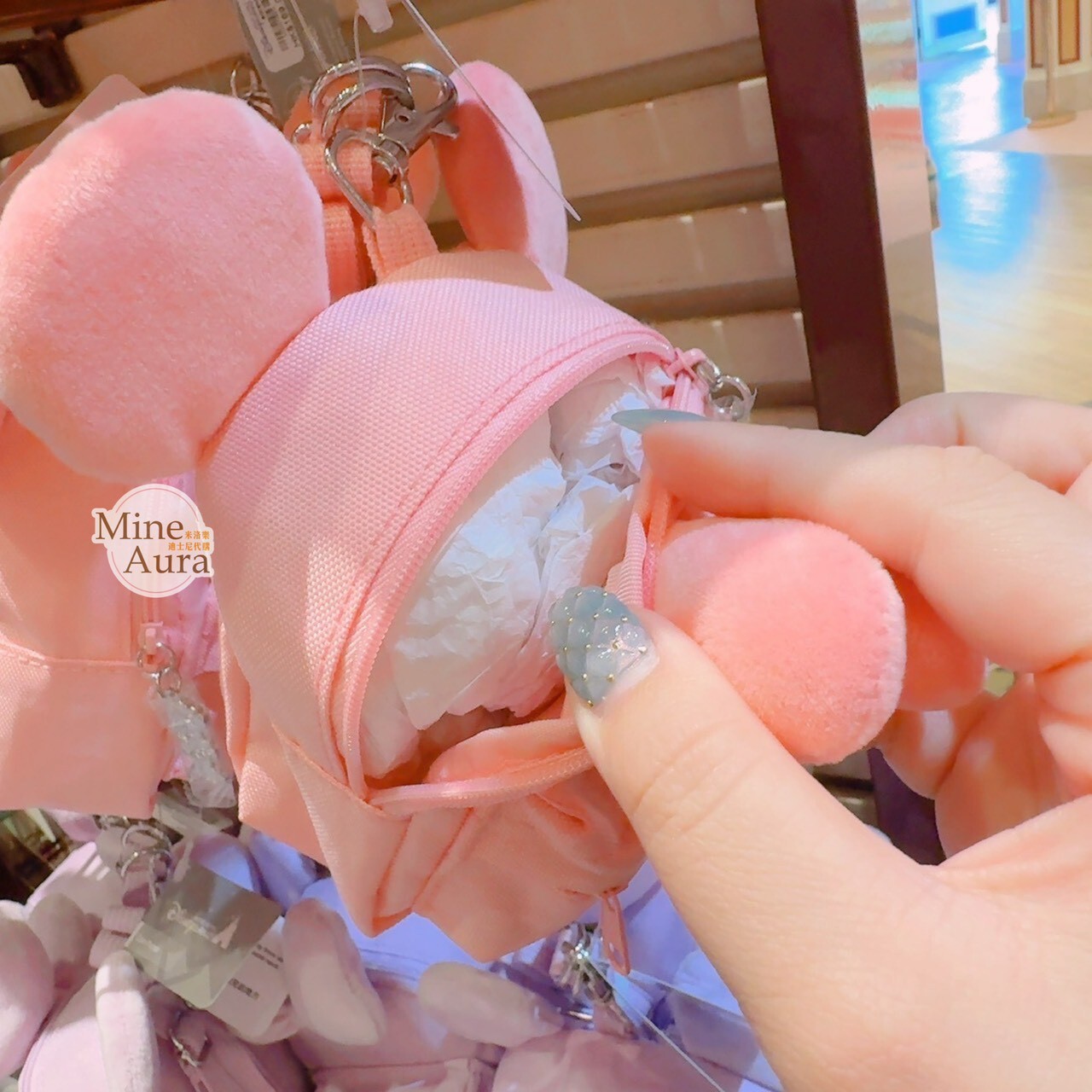 米妮 Minnie 立體耳朵 蝴蝶結 迷你後背包造型 粉色 零錢包 掛包 小包 -香港迪士尼樂園