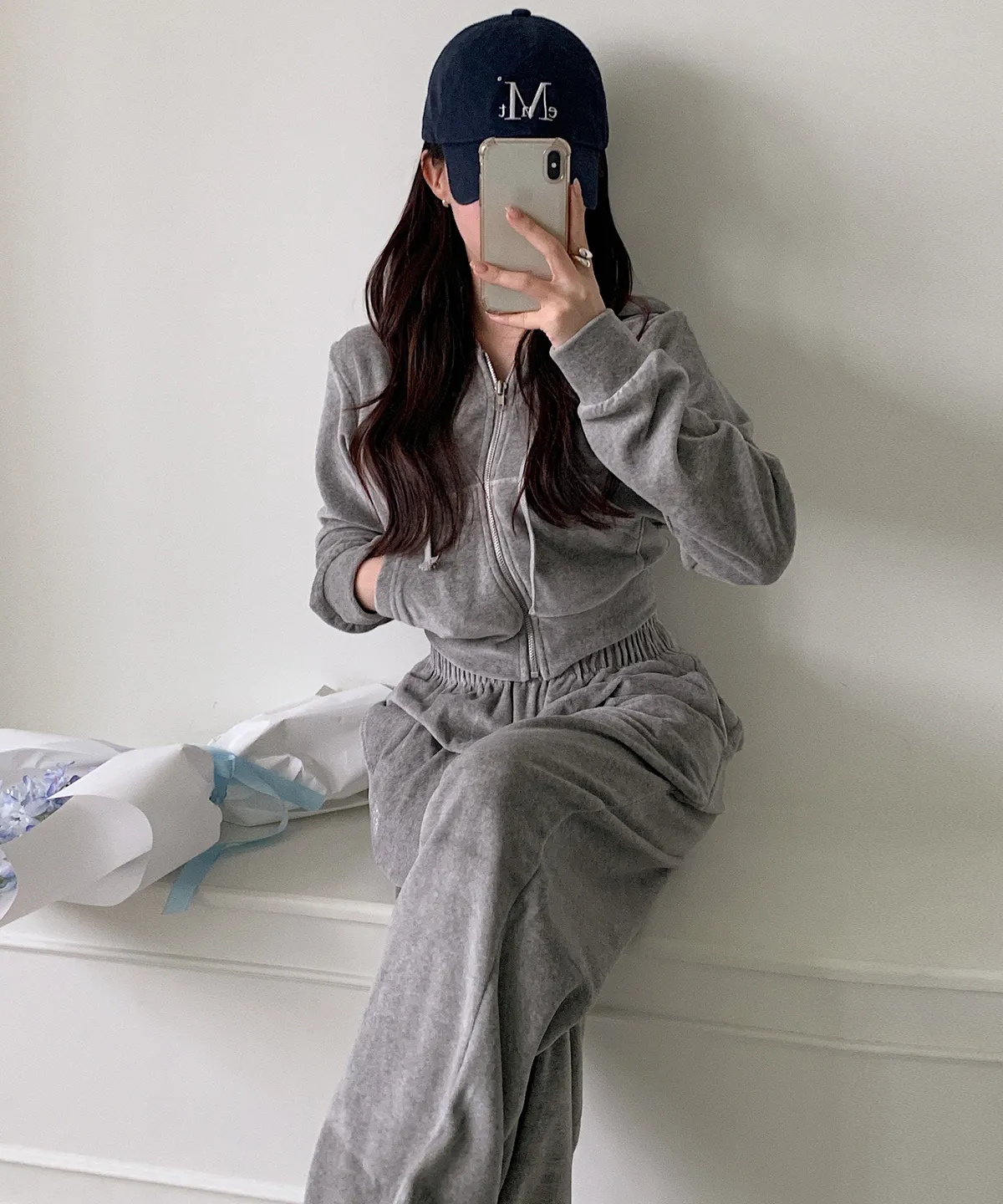 MUAHMUAH 天鵝絨運動休閒外套長褲 SET