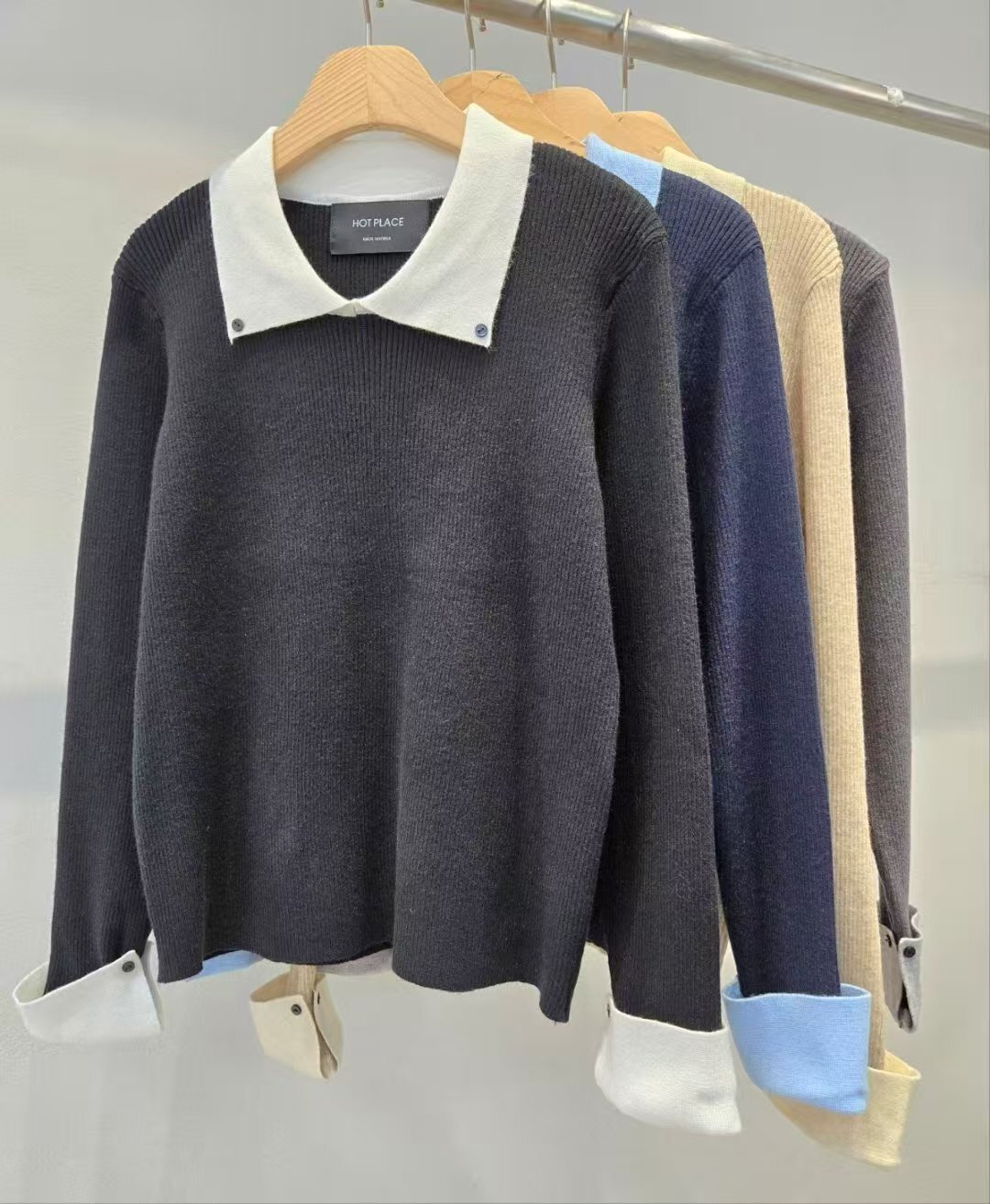 HP5435 撞色反領針織上衣