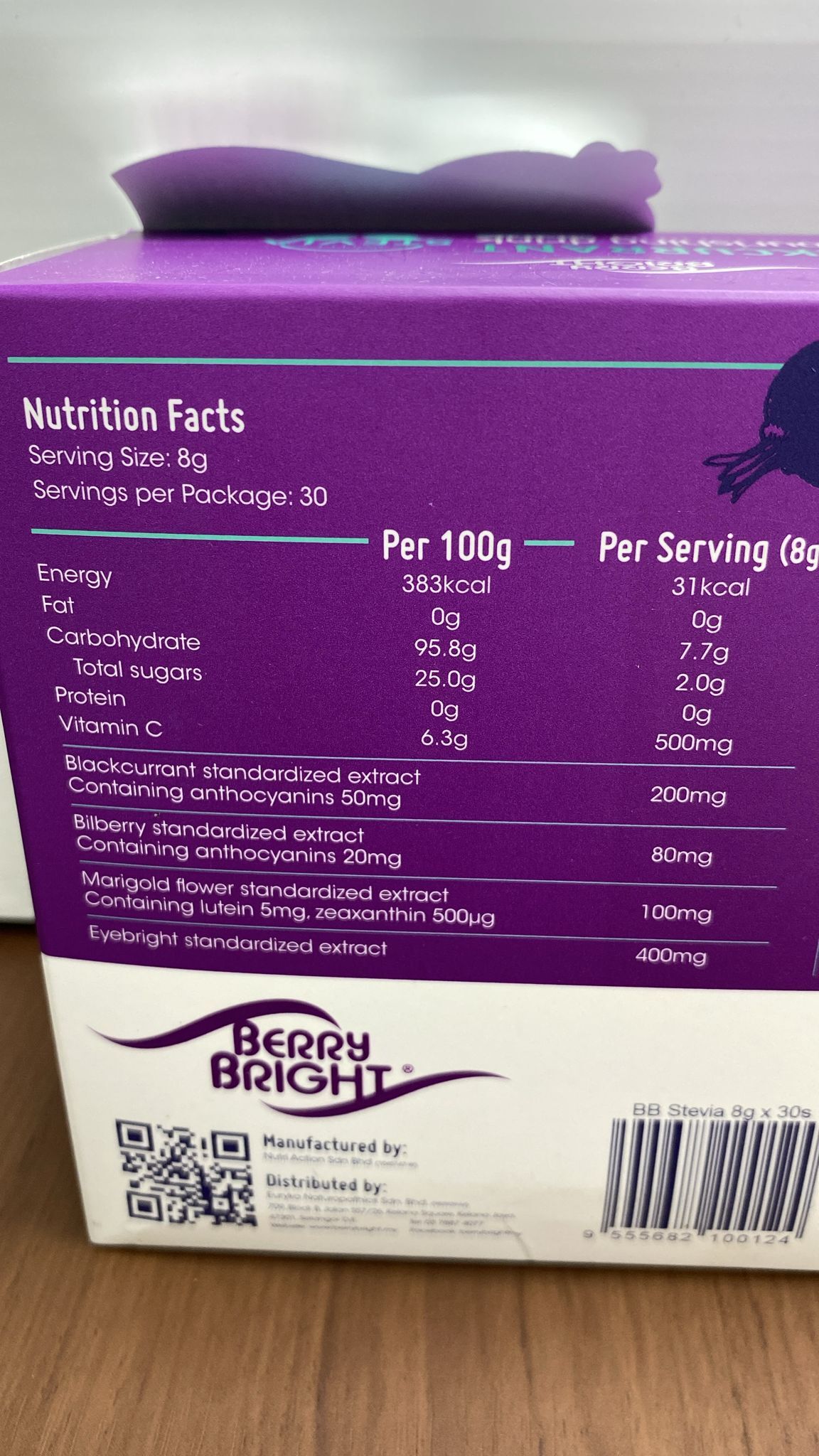 TD035 BERRY BRIGHT NOURISHING DRINK STEVIA 30's EXP: 06.2027